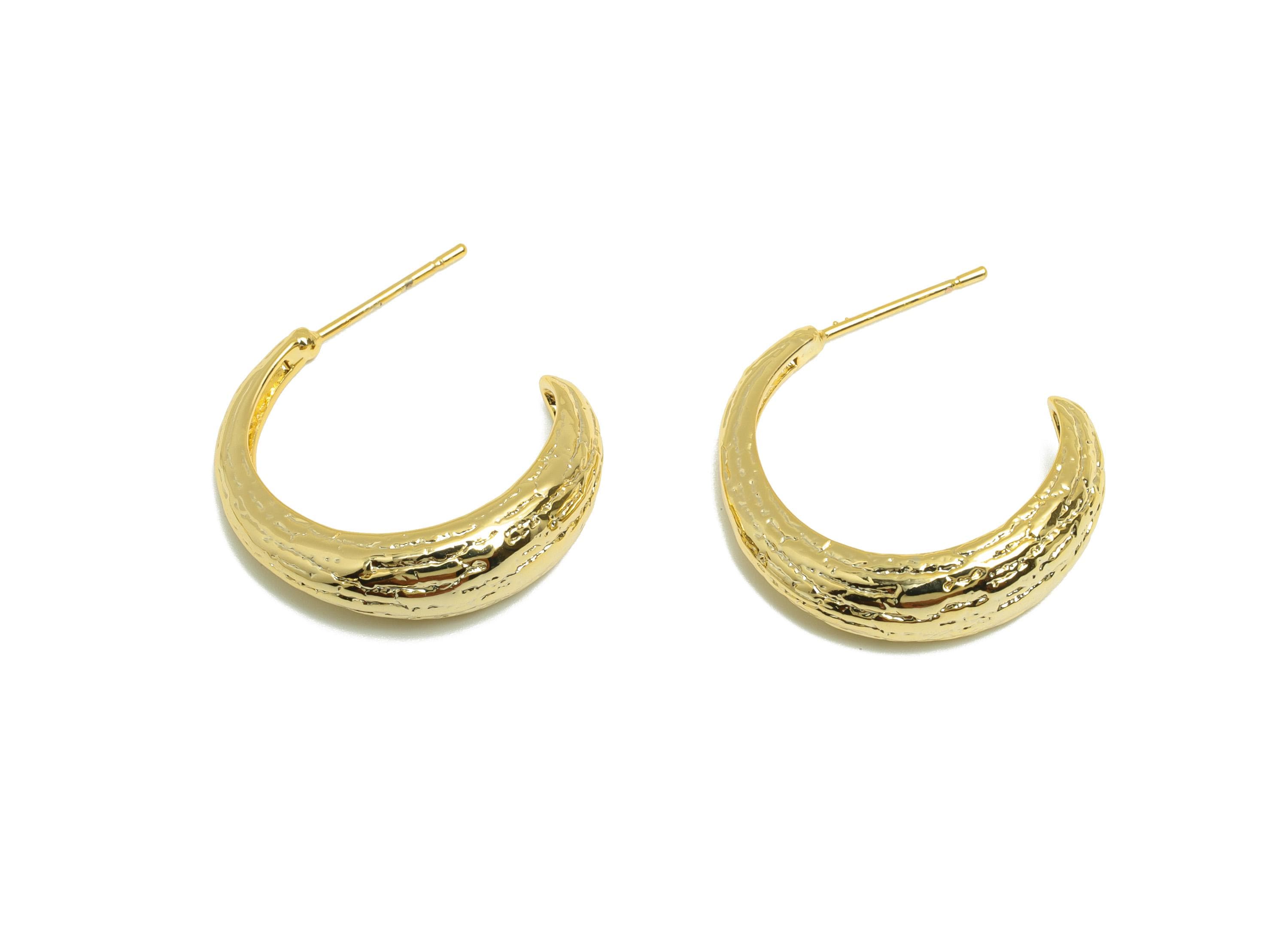 Brass C Moon Earring - Gold Hammered Earring Stud for Girls - Textured C Hoop Earring Post - 18K Real Gold Plating - 25x22x6.3mm - RGP8824 - DOMEDBAZAAR