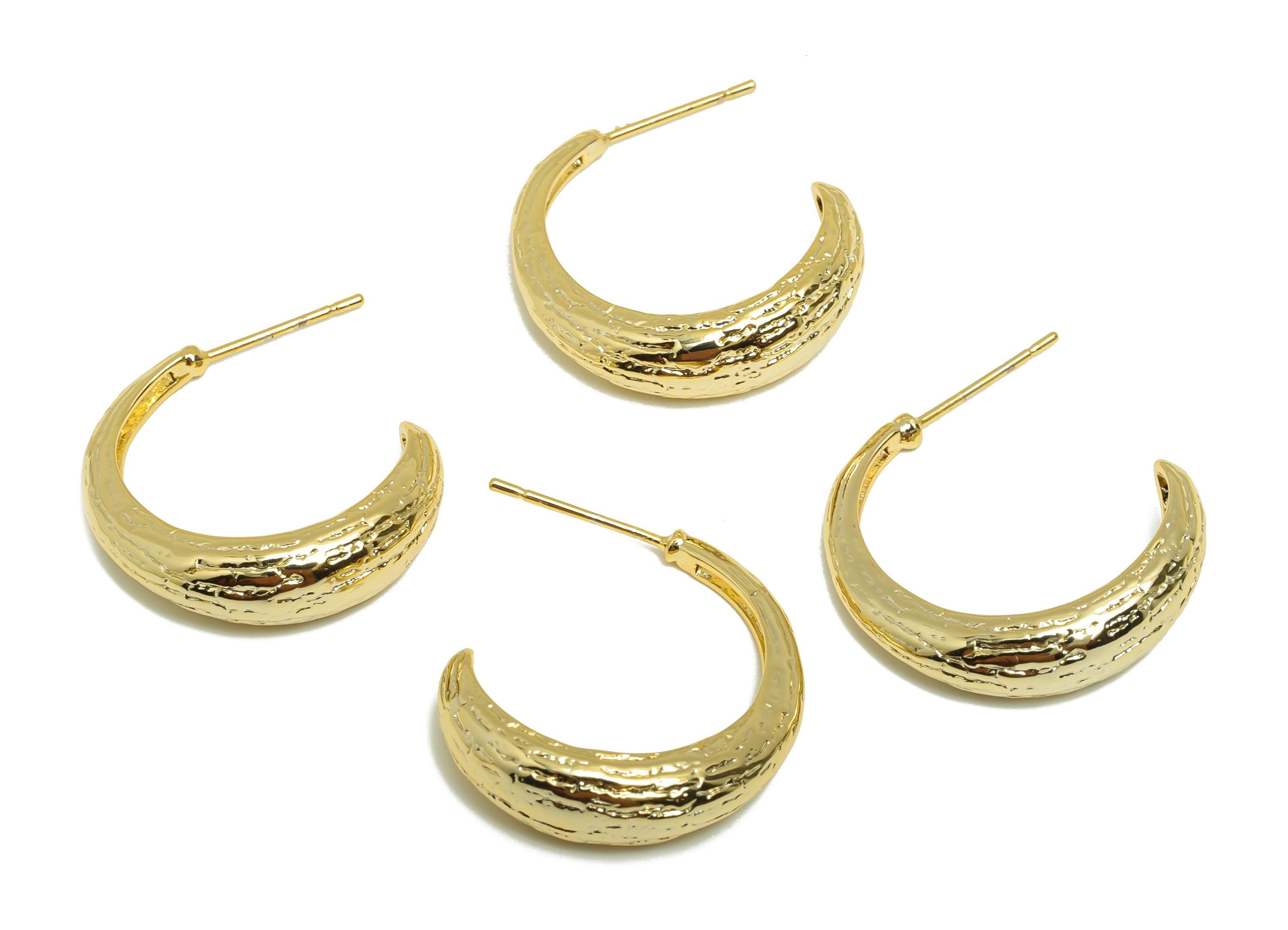 Brass C Moon Earring - Gold Hammered Earring Stud for Girls - Textured C Hoop Earring Post - 18K Real Gold Plating - 25x22x6.3mm - RGP8824 - DOMEDBAZAAR