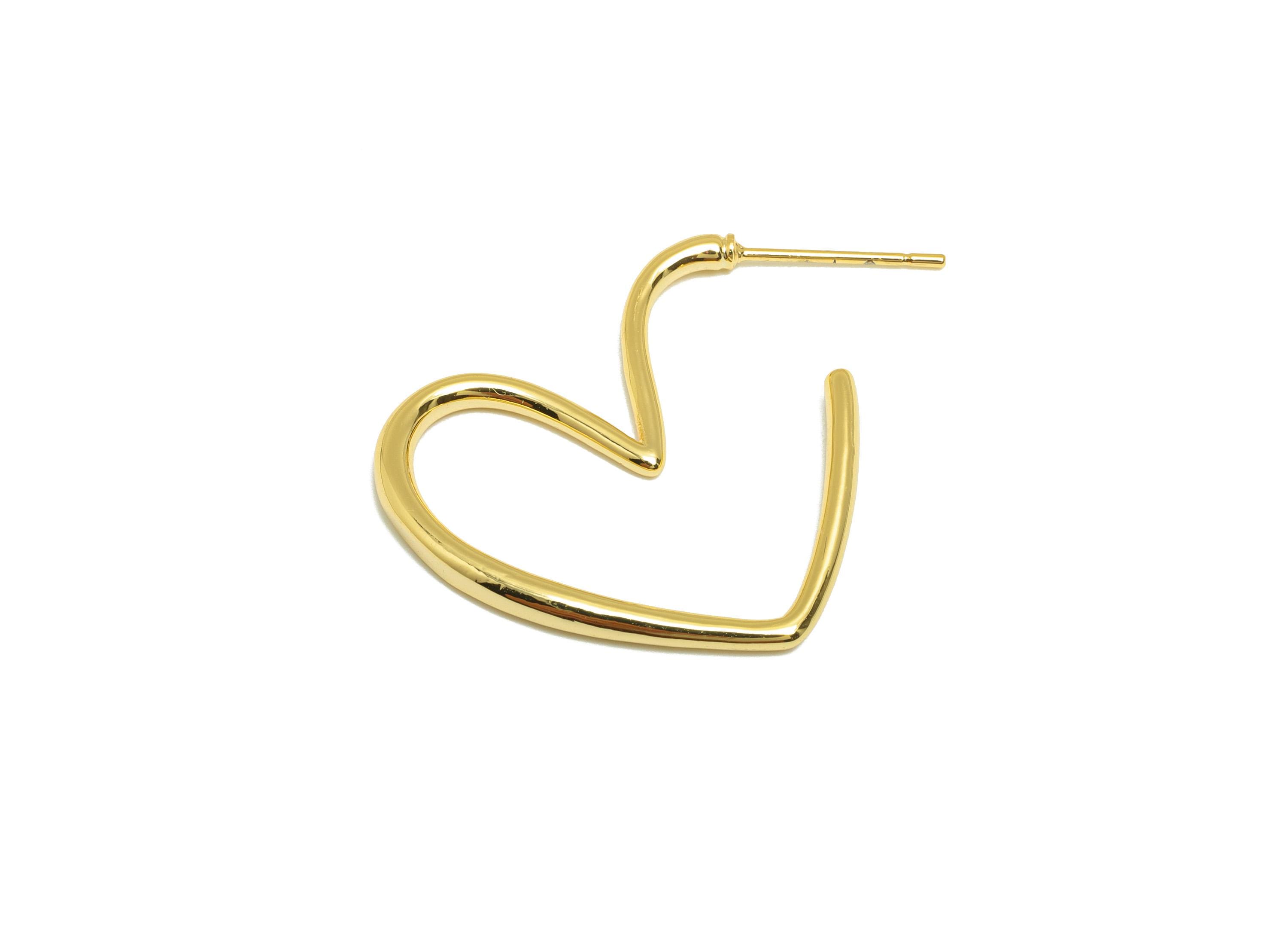 Brass Heart Earring - Gold Open Heart Earring Stud for Girls - Valentine's Day Earring Post - 18K Real Gold Plated -35.8x24.3x2.3mm- RGP8826 - DOMEDBAZAAR
