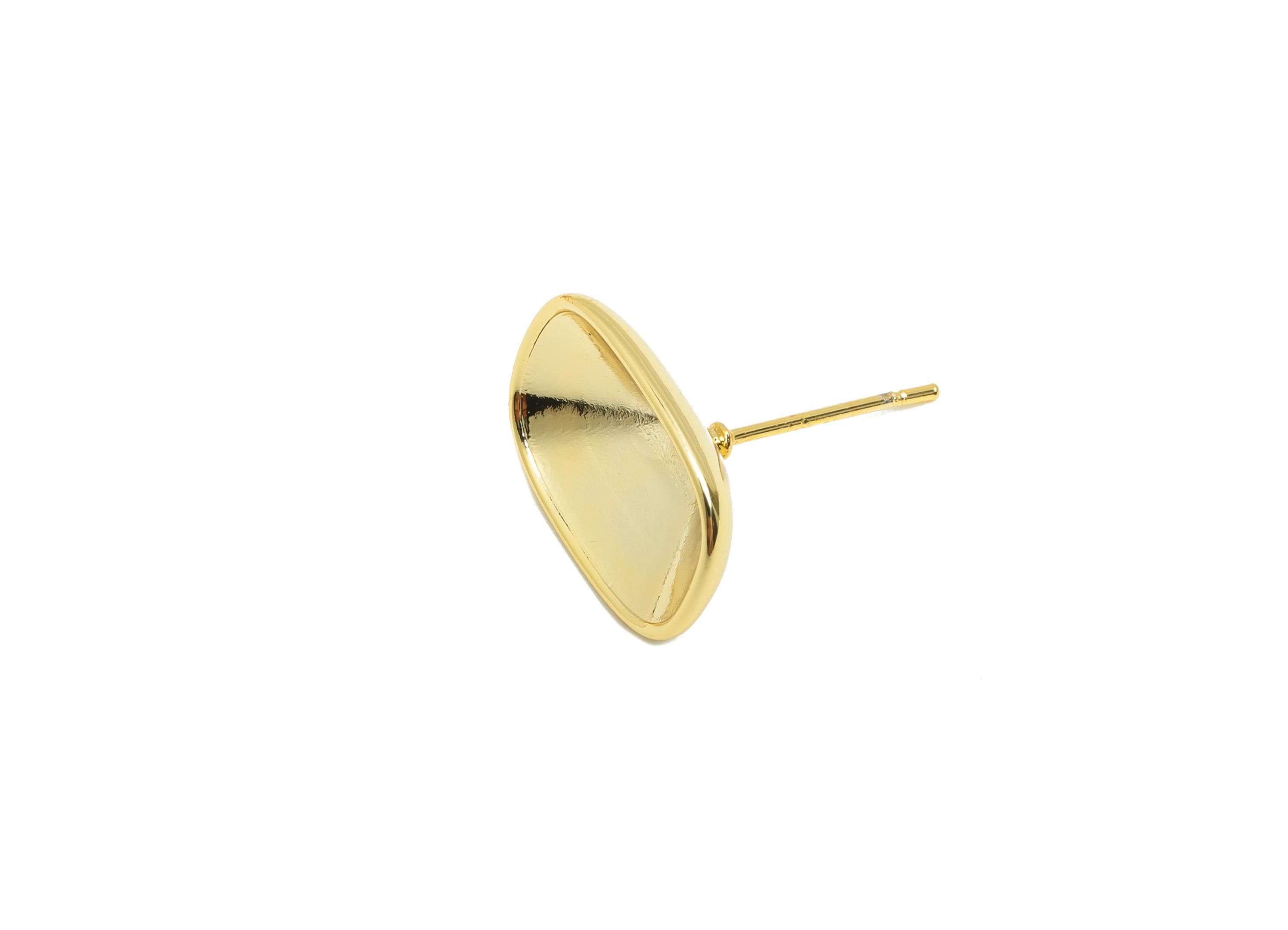 Rectangle Setting Ear - Brass Earring Stud for Gemstone - Gold Setting Natural Stone Ear - 18K Real Gold Plating - 15.5x11.5x6.6mm - RGP8828 - DOMEDBAZAAR