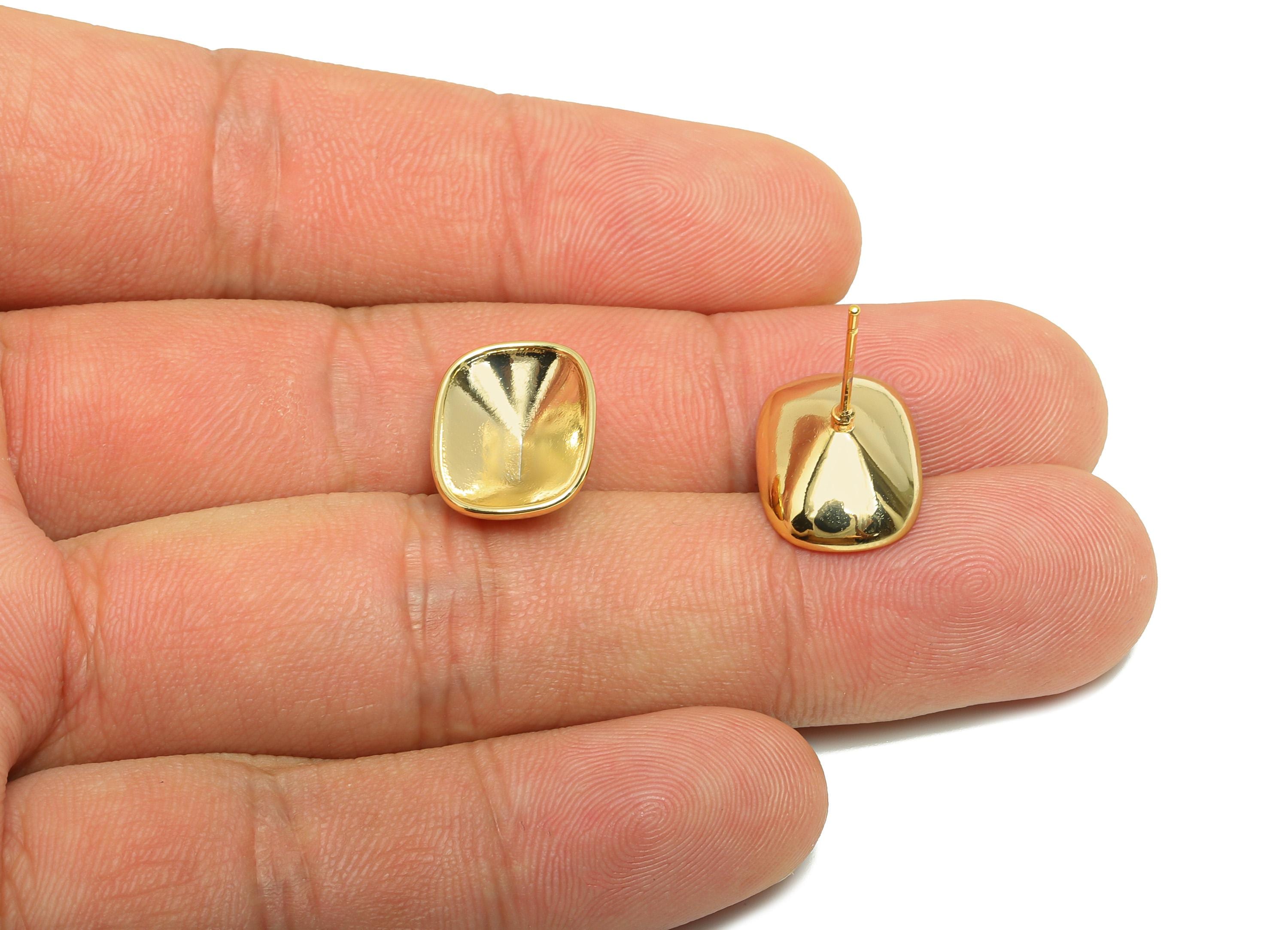 Rectangle Setting Ear - Brass Earring Stud for Gemstone - Gold Setting Natural Stone Ear - 18K Real Gold Plating - 15.5x11.5x6.6mm - RGP8828 - DOMEDBAZAAR