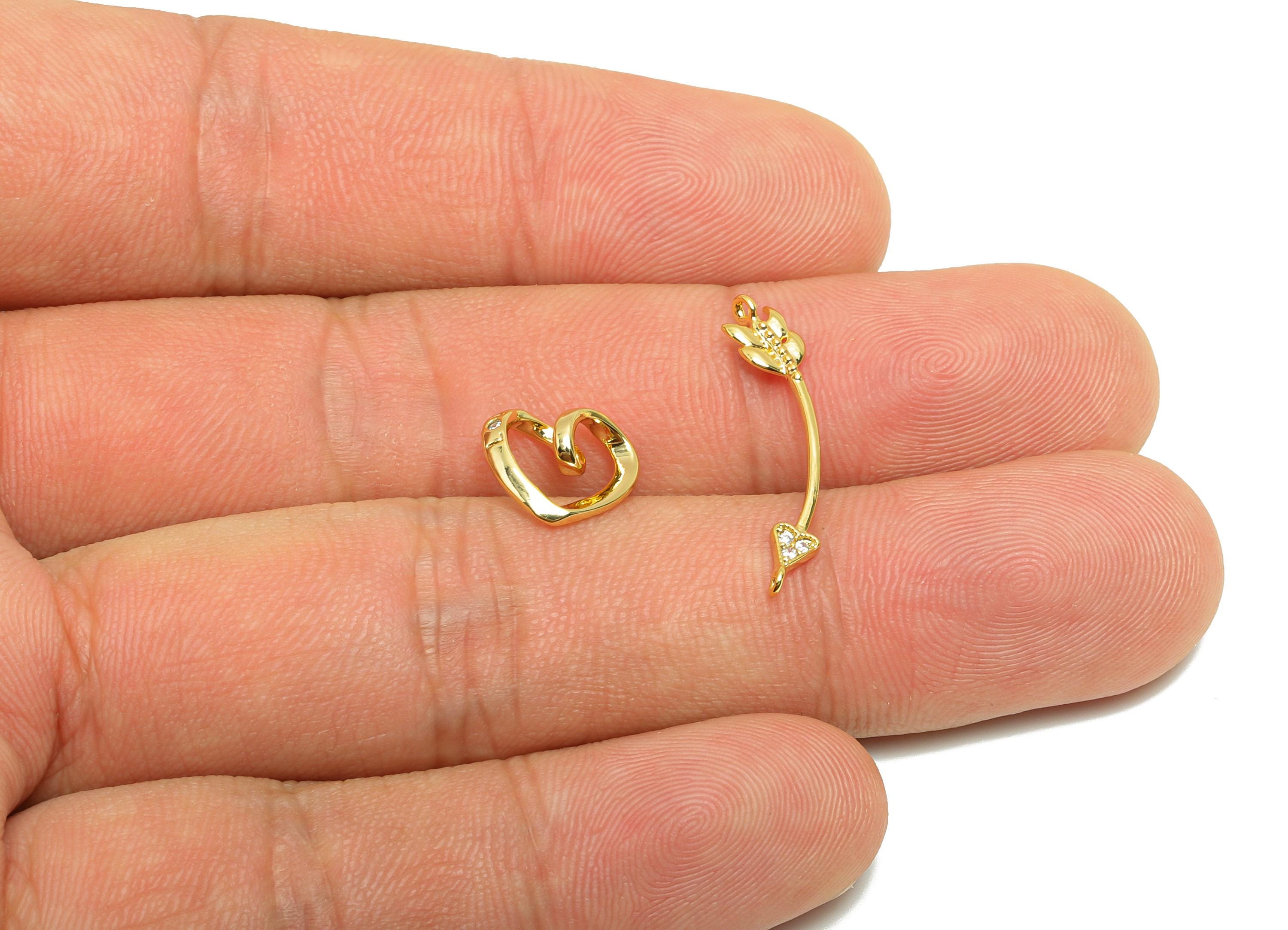 Brass Cupid's Arrow Connector - Gold Zircon Arrow Charm for Necklace - Set Heart Connector - 18K Real Gold Plating - 24x5.1x3.8mm - RGP8830 - DOMEDBAZAAR