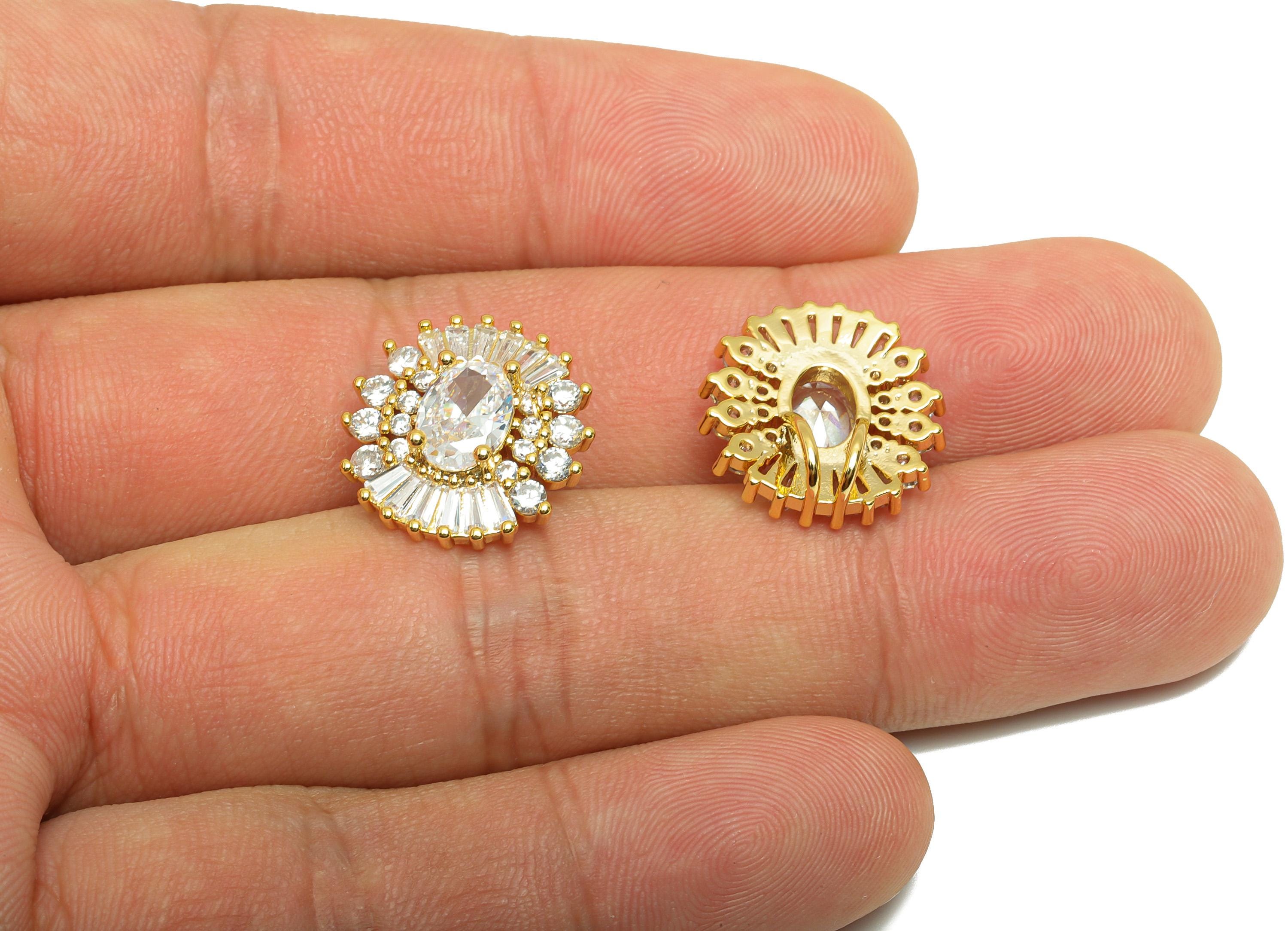 Brass Zircon Earring Charm - Gold Round Charm for Necklace - Textured CZ Oval Pendant - 18K Real Gold Plating - 16.5x16.5x5.8mm - RGP8837 - DOMEDBAZAAR