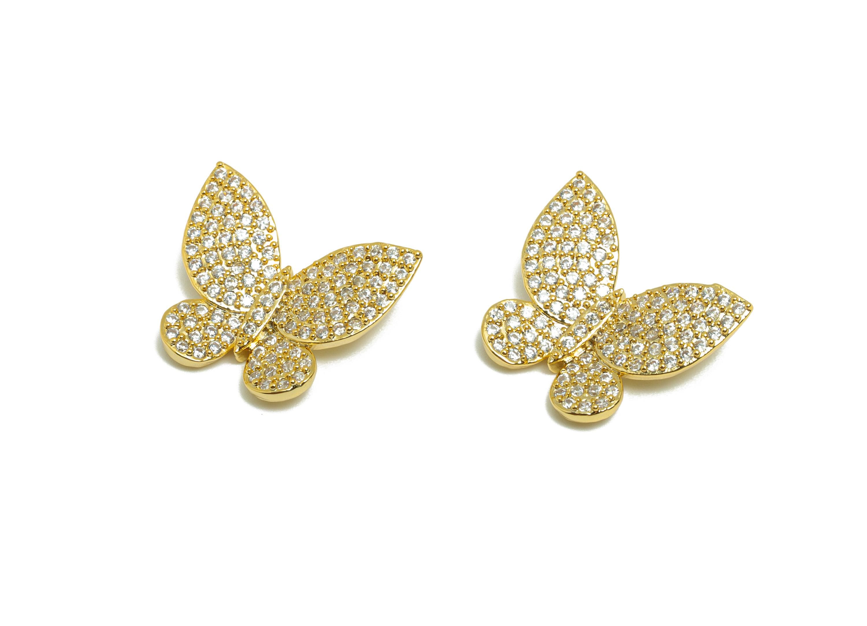 Brass Butterfly Connector - Gold Zircon Butterfly Charm for Necklace - CZ Animal Connector - 18K Real Gold Plating - 16.7x14x4.9mm - RGP8841 - DOMEDBAZAAR