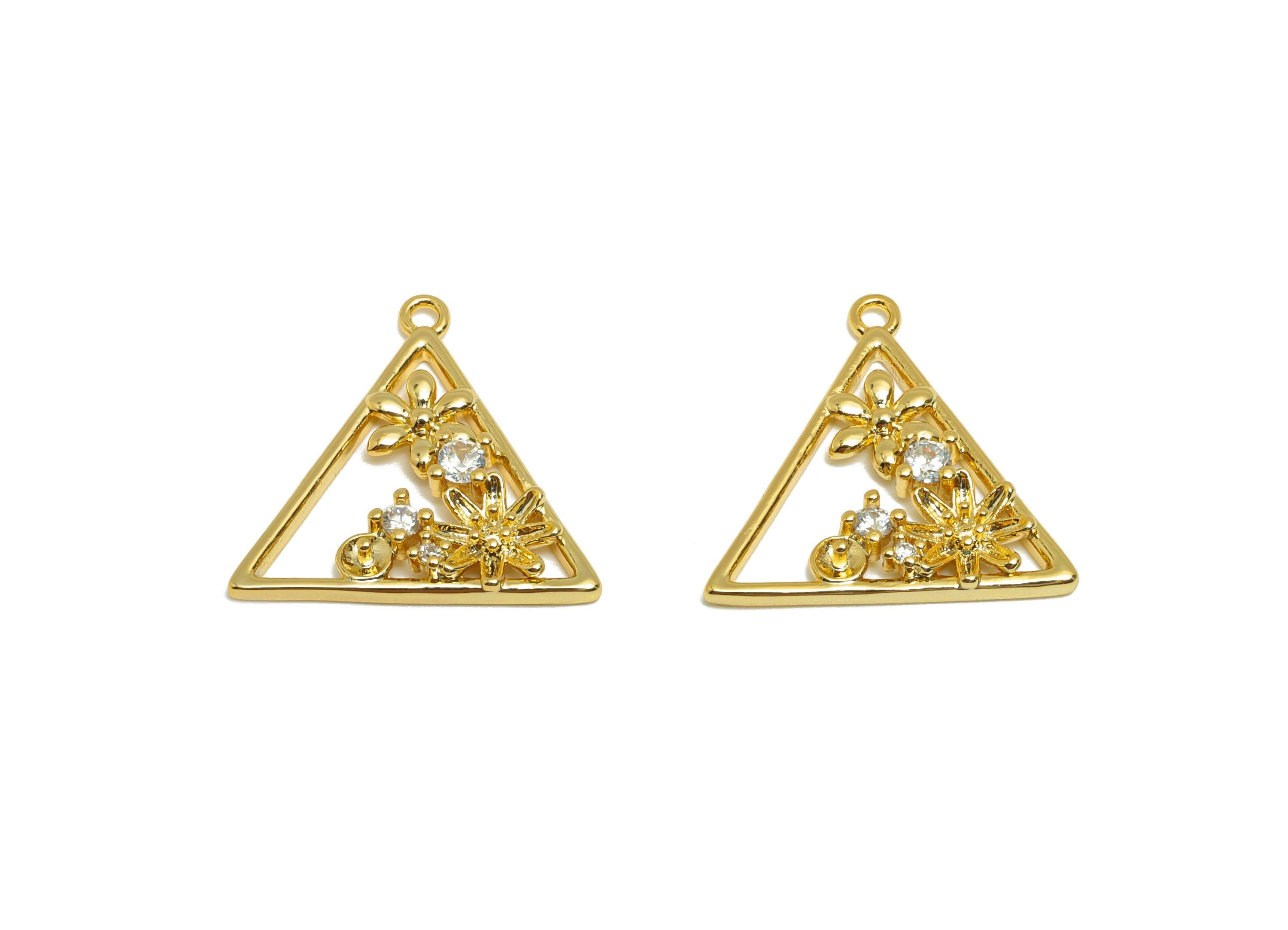 Brass Triangle Charm - Gold Garden Earring Charm for Necklace - Zircon Hollow Pendant - 18K Real Gold Plating - 19.2x19.02x2.63mm- RGP8846 - DOMEDBAZAAR