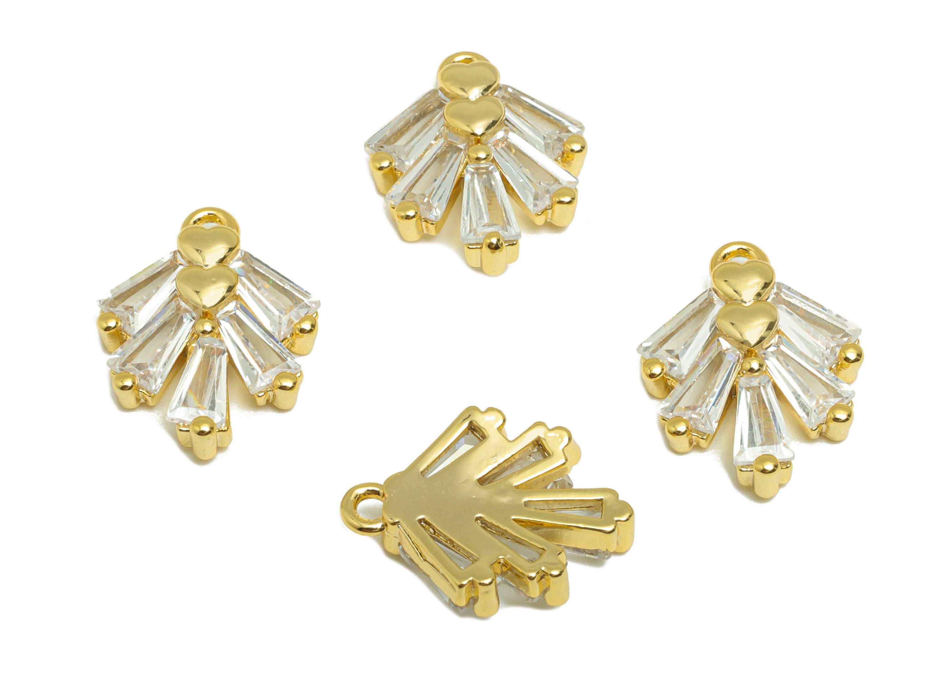 Brass Fringe Charm - Gold Tree Earring Charm for Necklace - Cubic Zircon Fringe Pendant - 18K Real Gold Plating - 14.02x11x3.08mm - RGP8854 - DOMEDBAZAAR