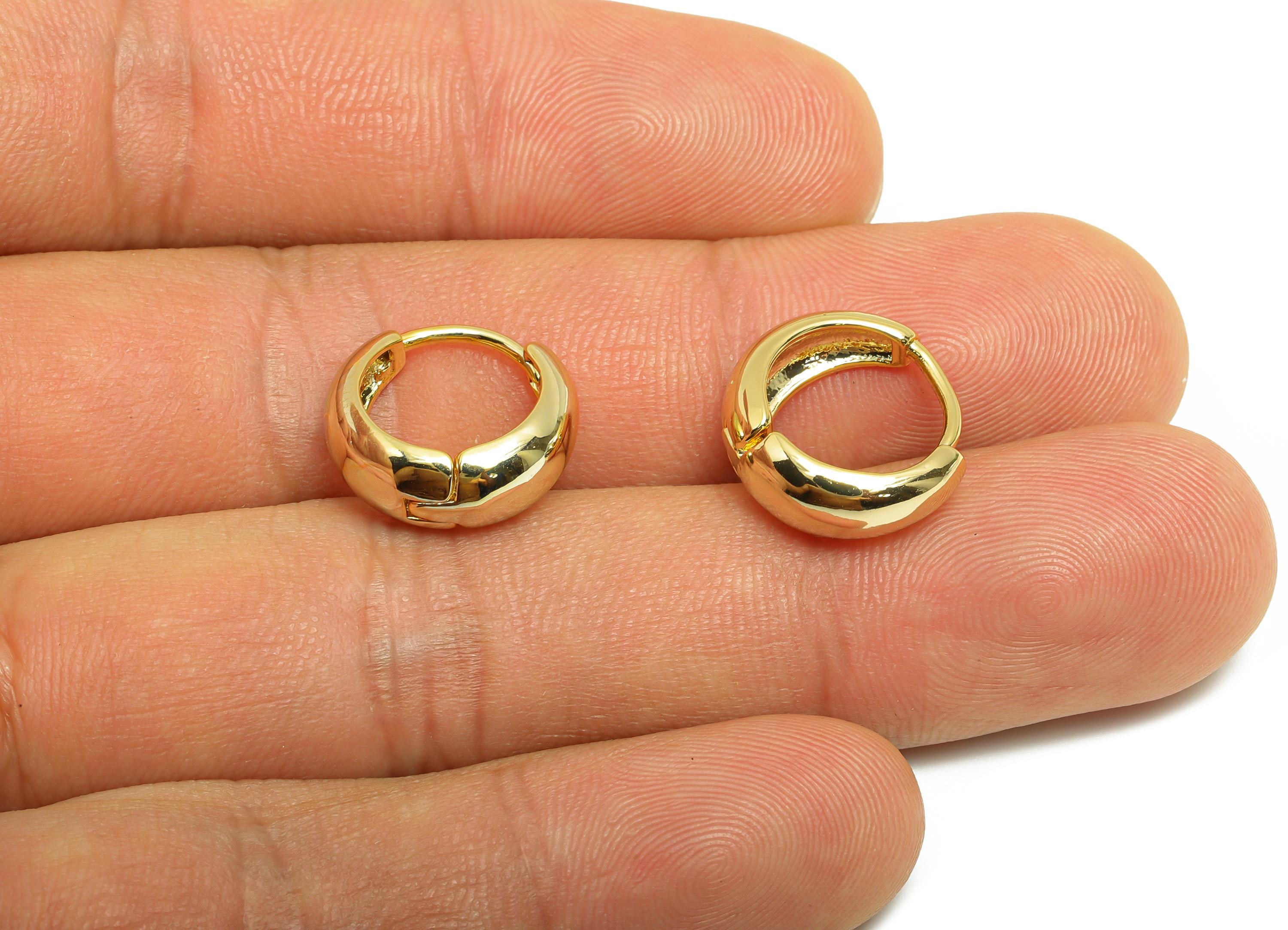 Brass Thick Hoop Earring - Gold Circle Huggie Earring - Minimalist Daily Wear Earring - 18K Real Gold Plating - 14.6x14x6mm - RGP9059 - DOMEDBAZAAR