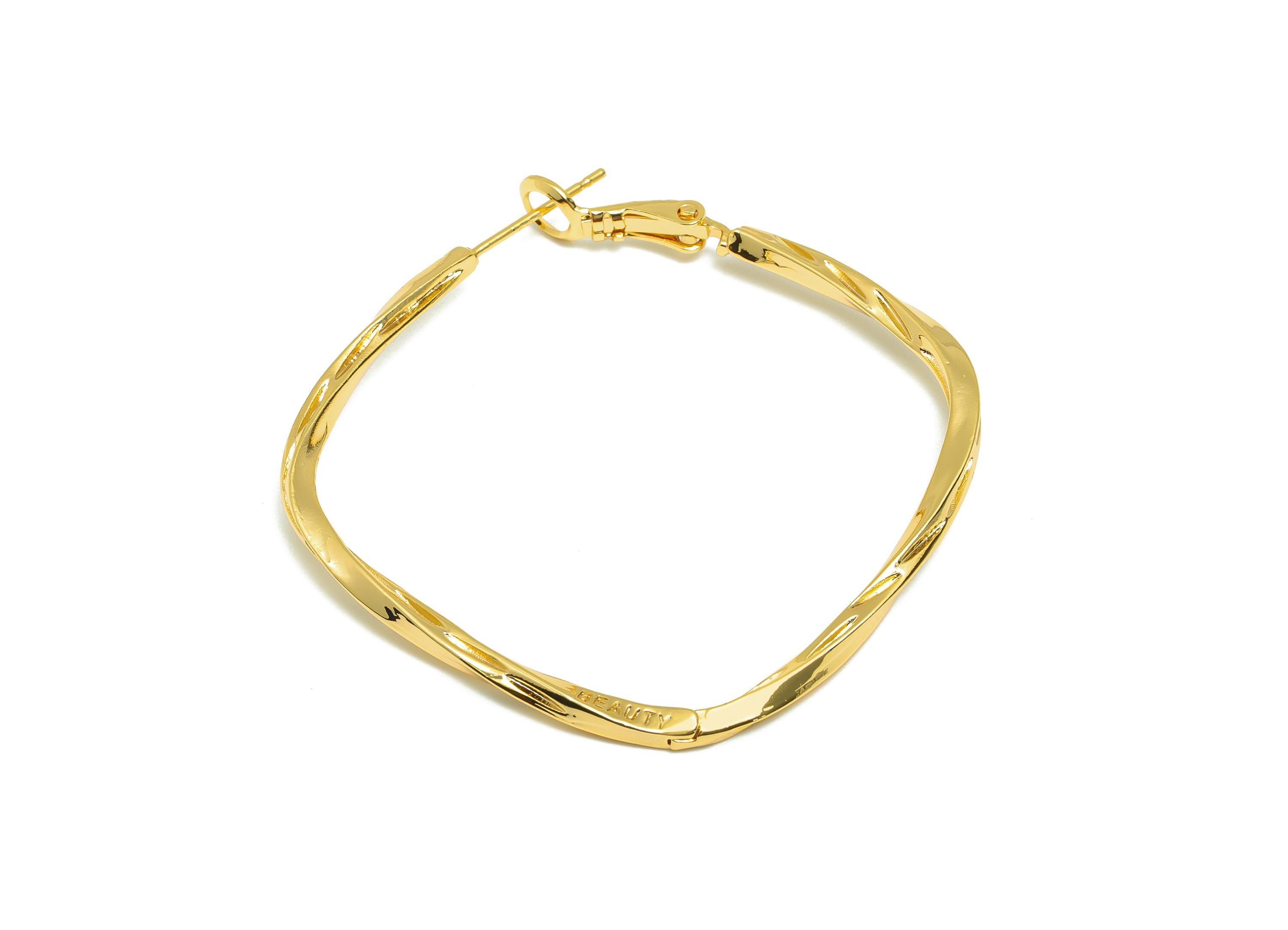 Brass Wave Hoop Earring - Gold Huggie Earring for Girls - Square Wave Daily Wear Earring - 18K Real Gold Plated - 40.17x39.79x2.06mm-RGP9107 - DOMEDBAZAAR