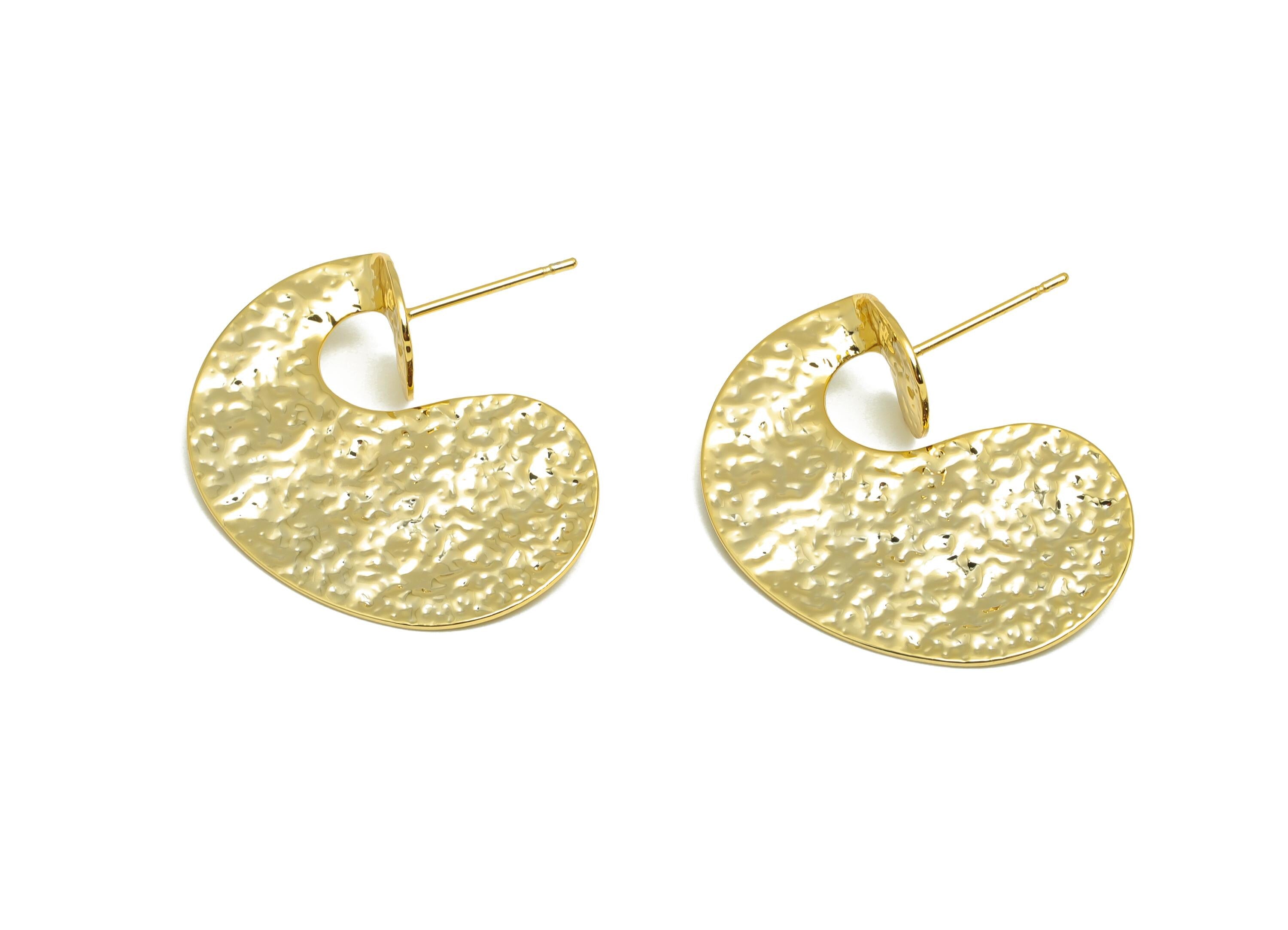 Brass Spiral Earring Stud - Gold Hammered Earring Post for Girls - Daily Wear Earring - 18K Real Gold Plating - 28.77x26.11x0.65mm - RGP9111 - DOMEDBAZAAR