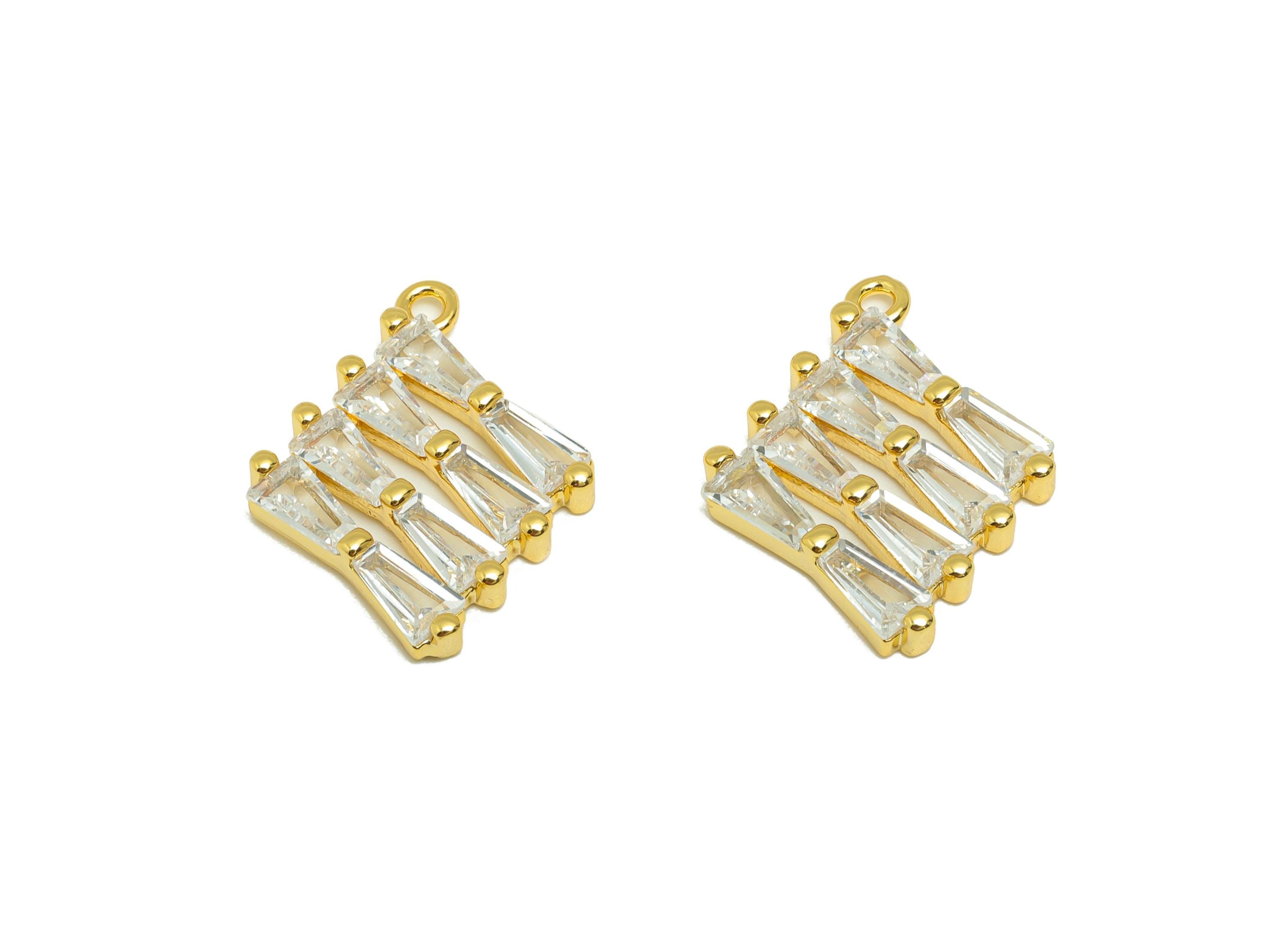 Gold Rhombic Pendant - Brass Geometric Charm with Tapered Zircon - Crystal Necklace Accessory - 18K Real Gold Plating -19x15x2.57mm- RGP8870 - DOMEDBAZAAR