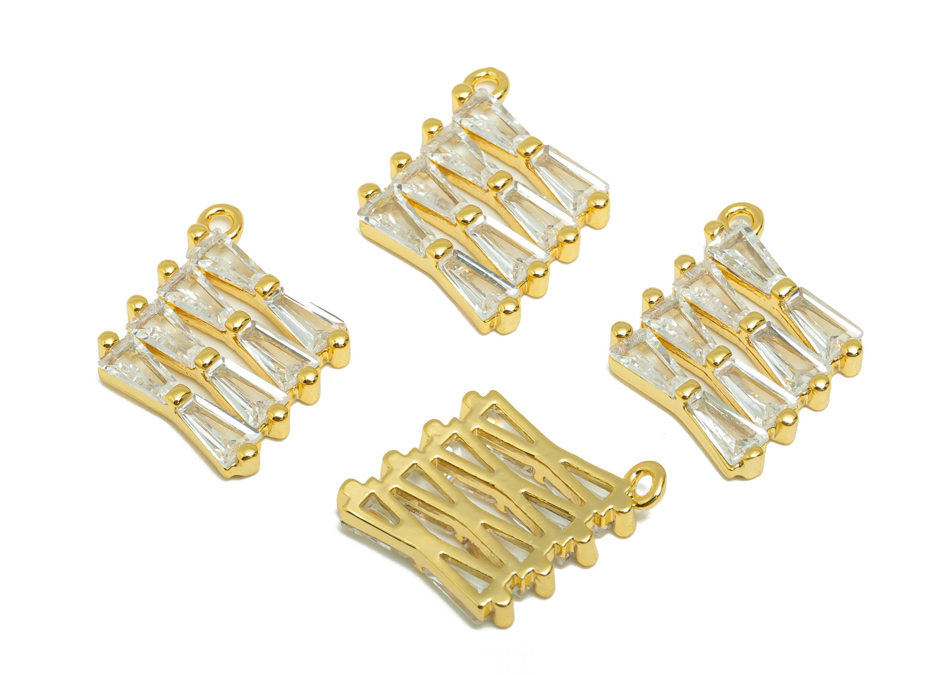 Gold Rhombic Pendant - Brass Geometric Charm with Tapered Zircon - Crystal Necklace Accessory - 18K Real Gold Plating -19x15x2.57mm- RGP8870 - DOMEDBAZAAR