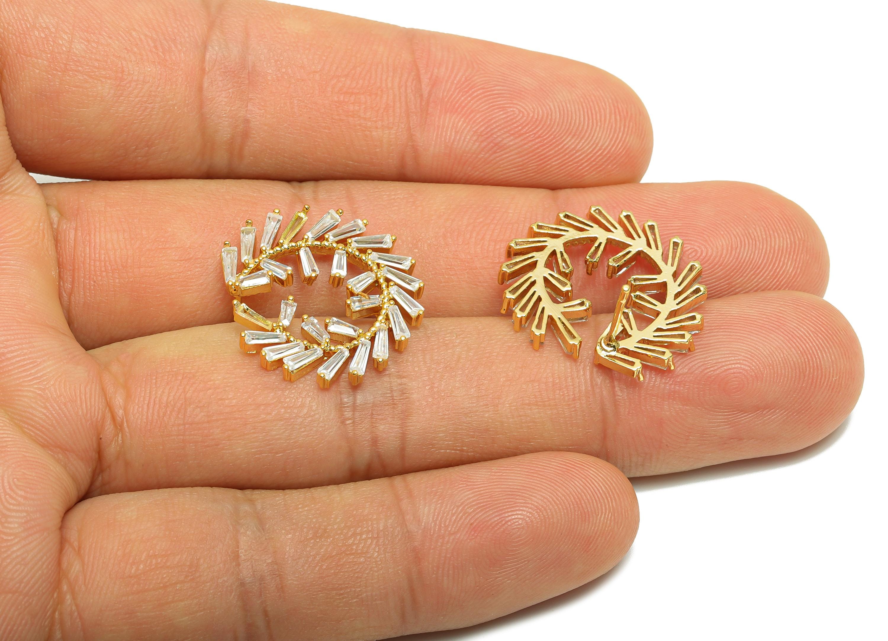 Gold Open Circular Hoop Earring - Cut Crystal Wheat Earring Post - Brass CZ Everyday Wear Ear - 18K Real Gold Plated-22.32x19x2.4mm -RGP8871 - DOMEDBAZAAR