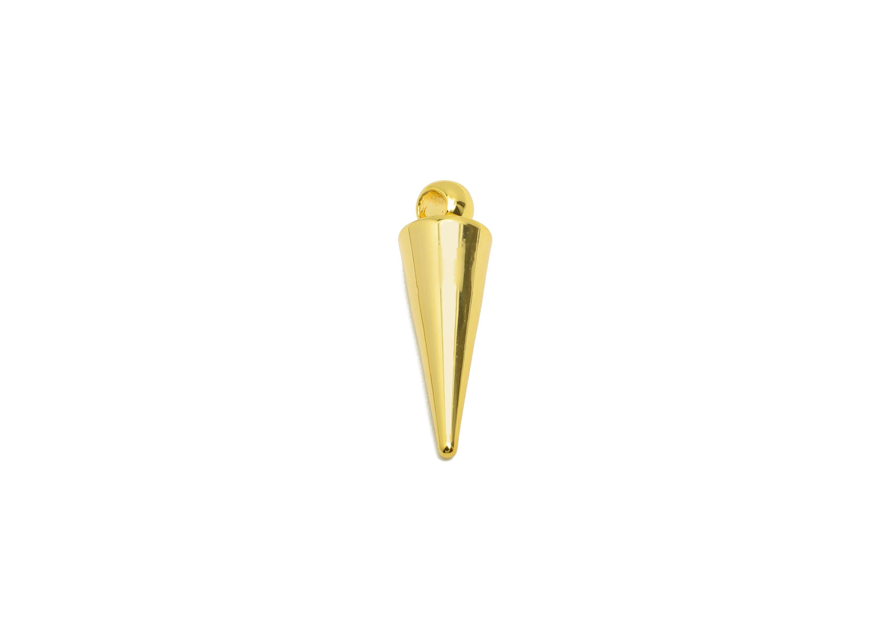 Brass Cone Earring Charm- Brass Elegant Gold Earring Charm - Geometry Pendant with Loop - 18K Real Gold Plating - 16x5x5mm - RGP10142 - DOMEDBAZAAR