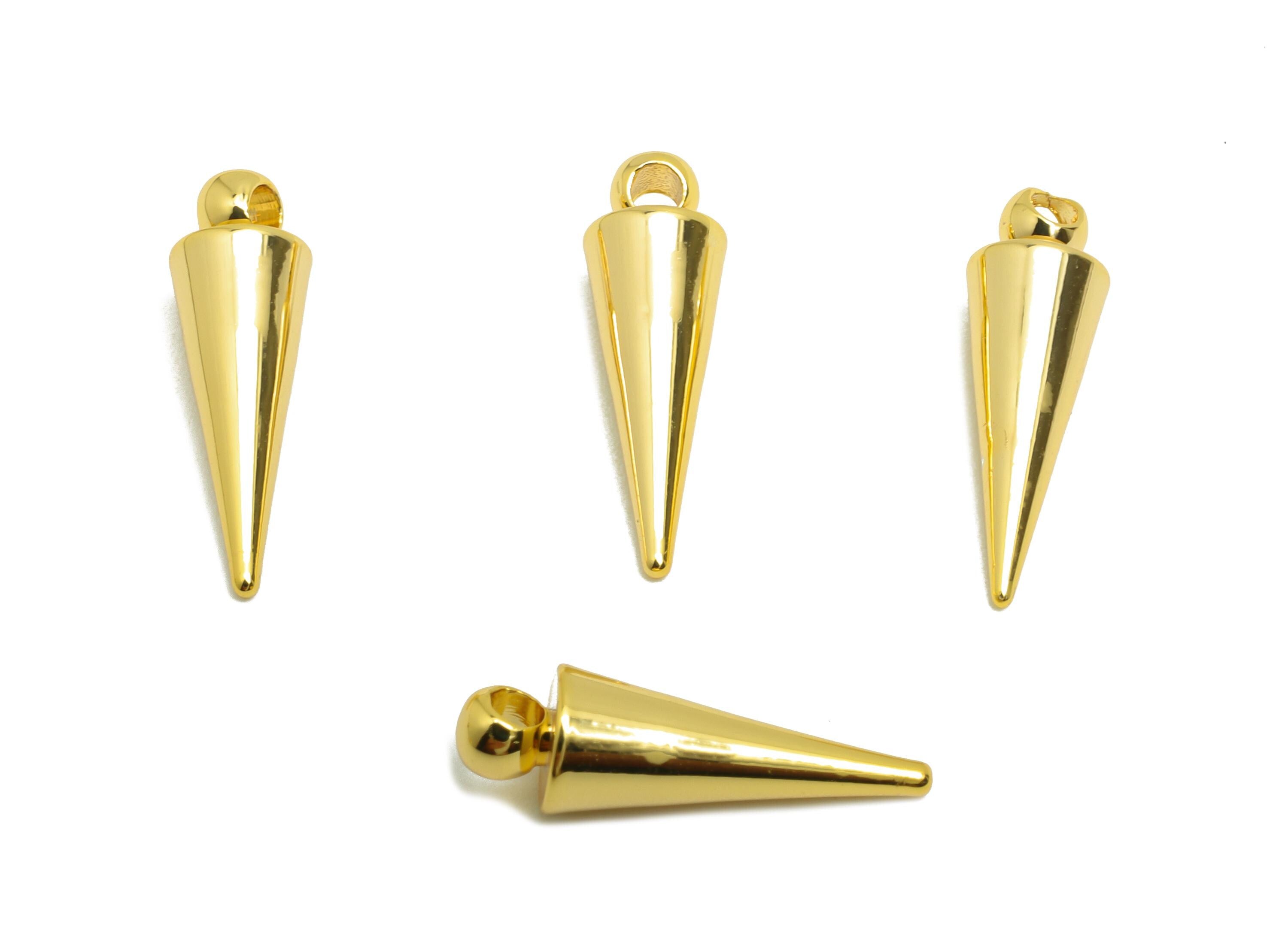 Brass Cone Earring Charm- Brass Elegant Gold Earring Charm - Geometry Pendant with Loop - 18K Real Gold Plating - 16x5x5mm - RGP10142 - DOMEDBAZAAR