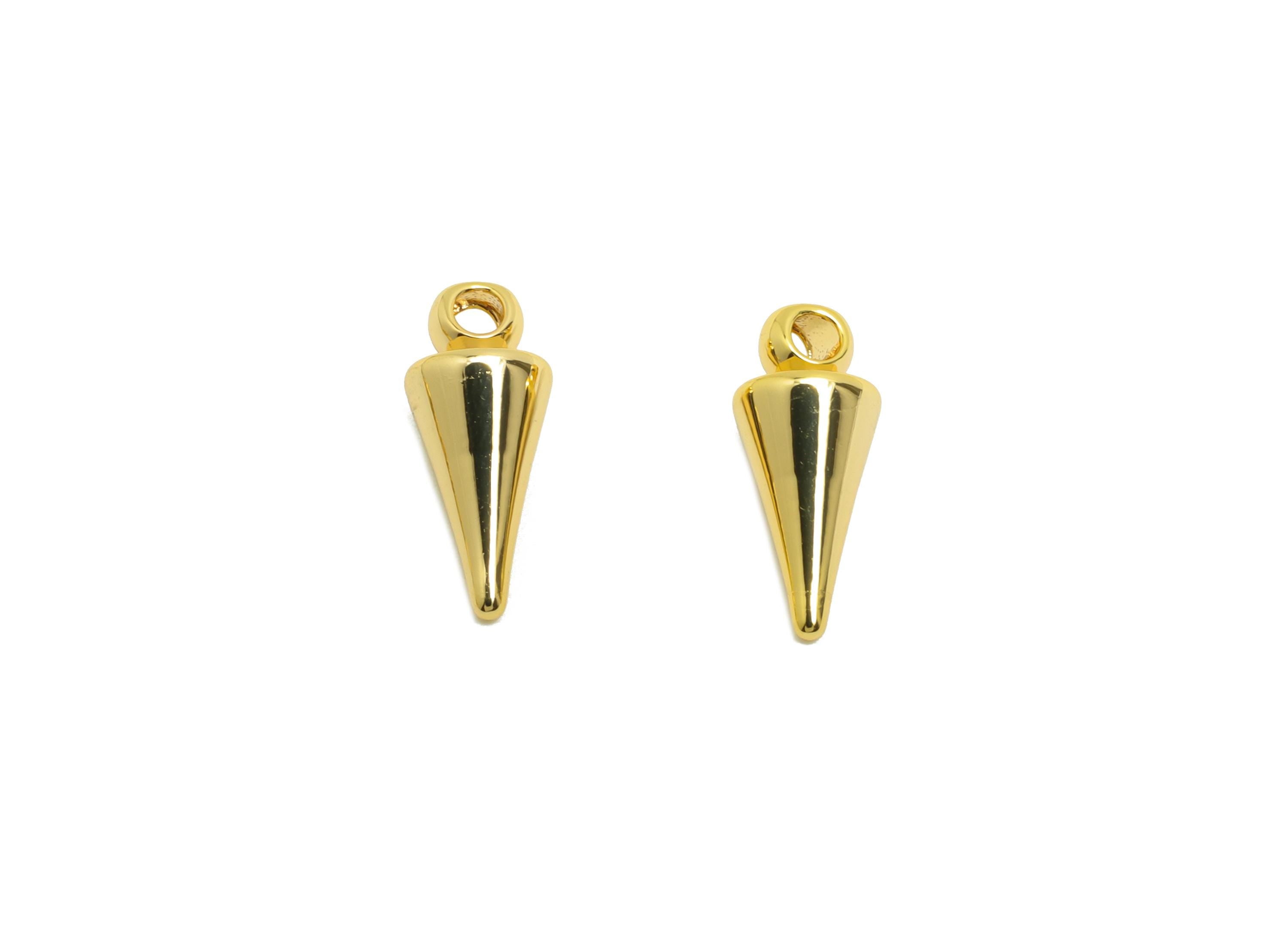 Brass Cone Earring Charm- Brass Tapered Gold Earring Charm - Brass Pendant with Loop - 18K Real Gold Plating - 11x4.5x4.5mm - RGP10141 - DOMEDBAZAAR