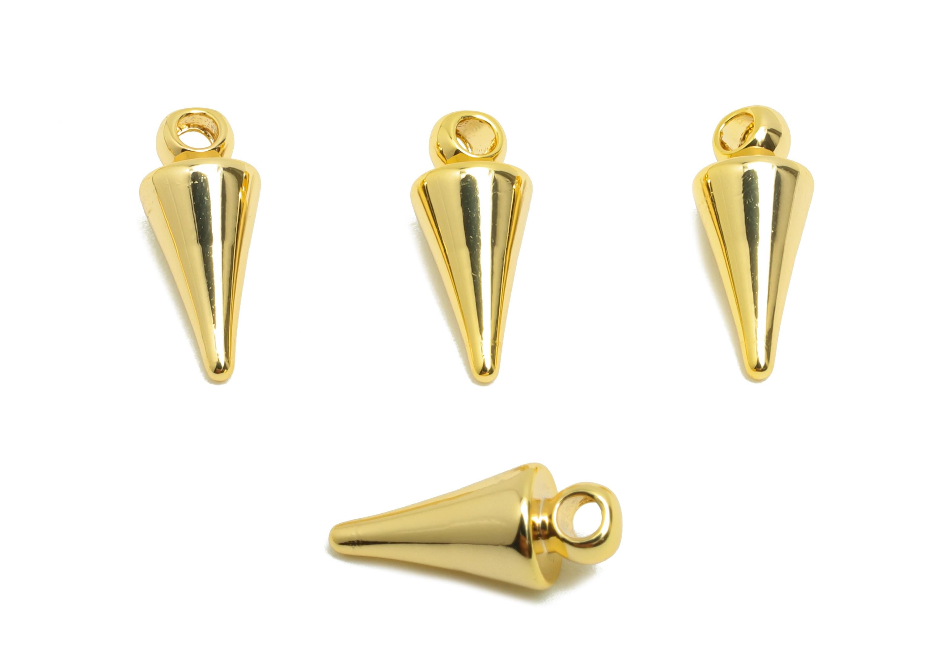 Brass Cone Earring Charm- Brass Tapered Gold Earring Charm - Brass Pendant with Loop - 18K Real Gold Plating - 11x4.5x4.5mm - RGP10141 - DOMEDBAZAAR