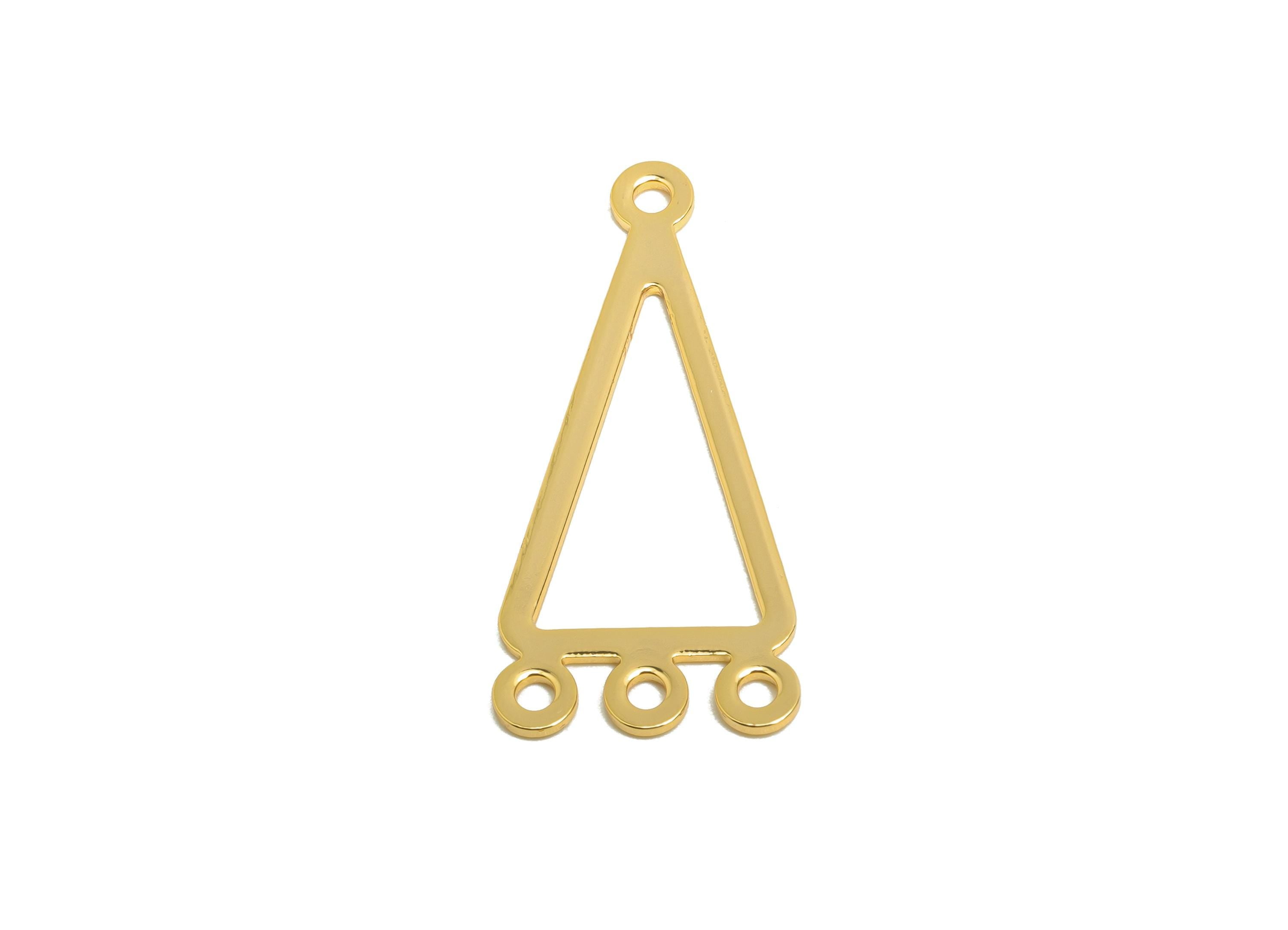 Triangular Connector Charm - Brass Modern Jewelry Finding - Gold Connector Charm with Four Loop - 18K Real Gold Plated - 32x14x1mm -RGP10212 - DOMEDBAZAAR