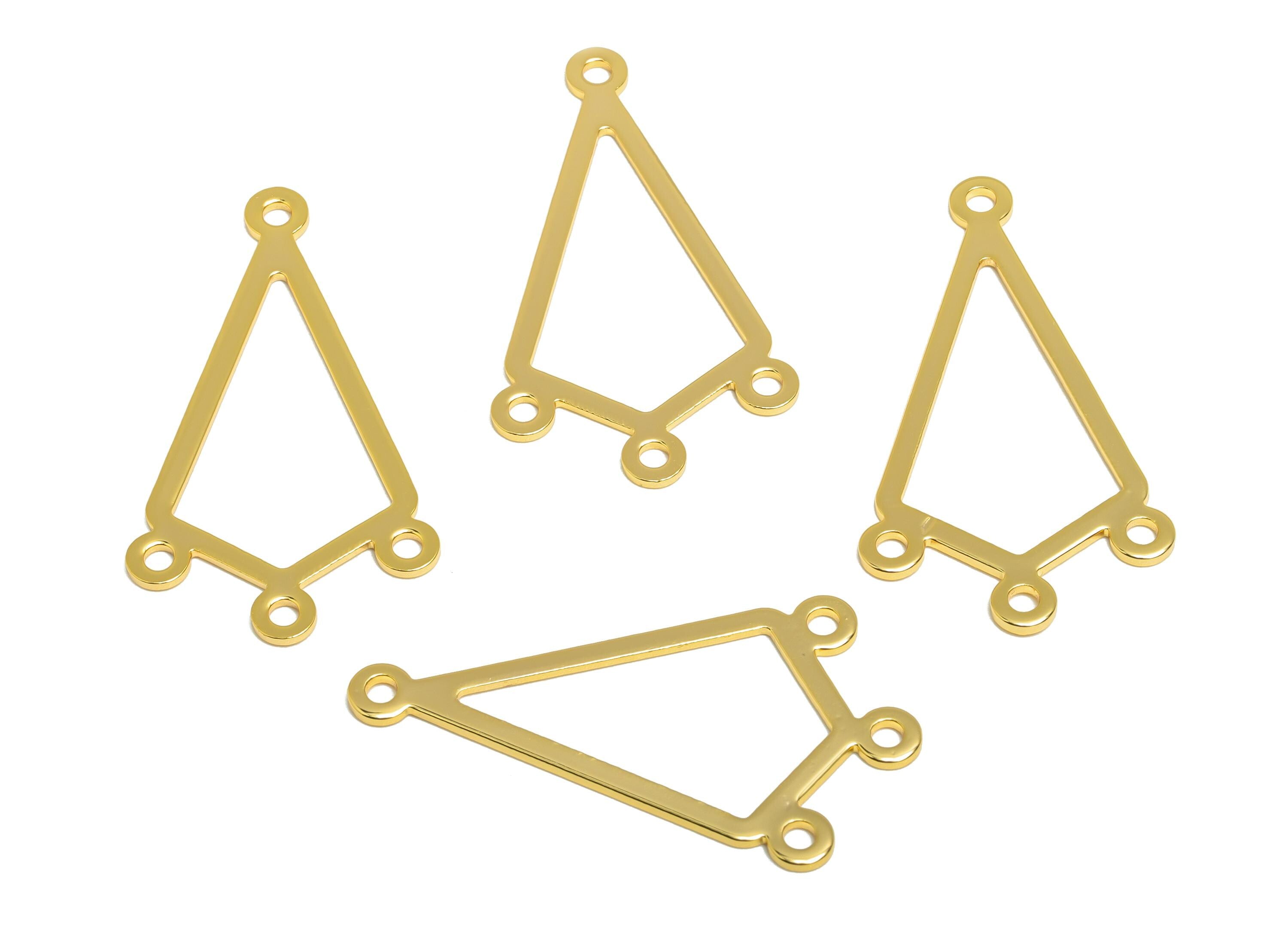 Brass Triangle Connector - Brass Chandelier Jewelry Finding - Connector with Four Loop - 18K Real Gold Plating - 35x19x0.8mm - RGP10211 - DOMEDBAZAAR