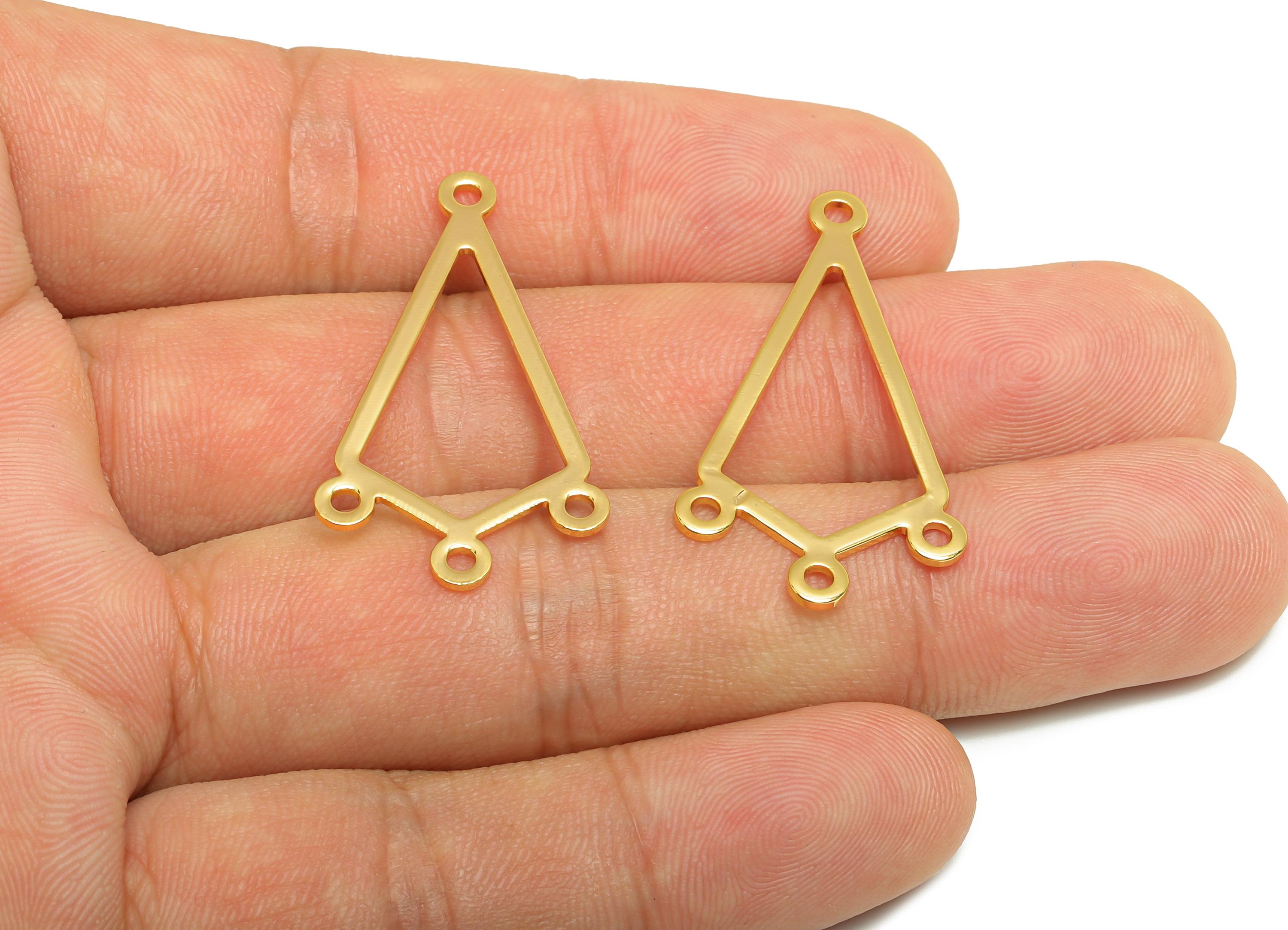 Brass Triangle Connector - Brass Chandelier Jewelry Finding - Connector with Four Loop - 18K Real Gold Plating - 35x19x0.8mm - RGP10211 - DOMEDBAZAAR