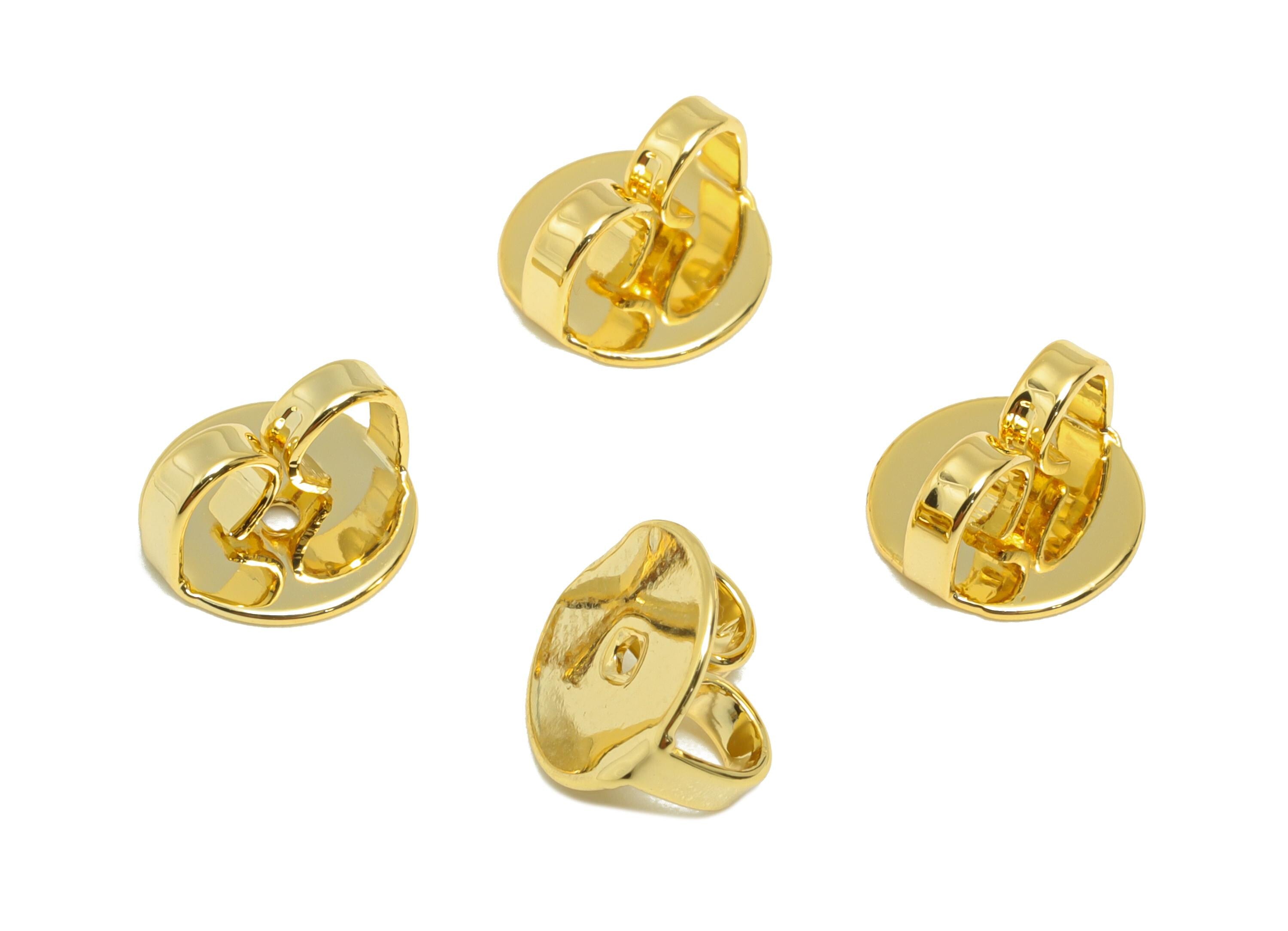 Brass Round Earring Stopper - Gold Butterfly Earring Backs - Secure Used as Ear Finding - 18K Real Gold Plating - 7.9x7.5x4.12mm - RGP8890 - DOMEDBAZAAR