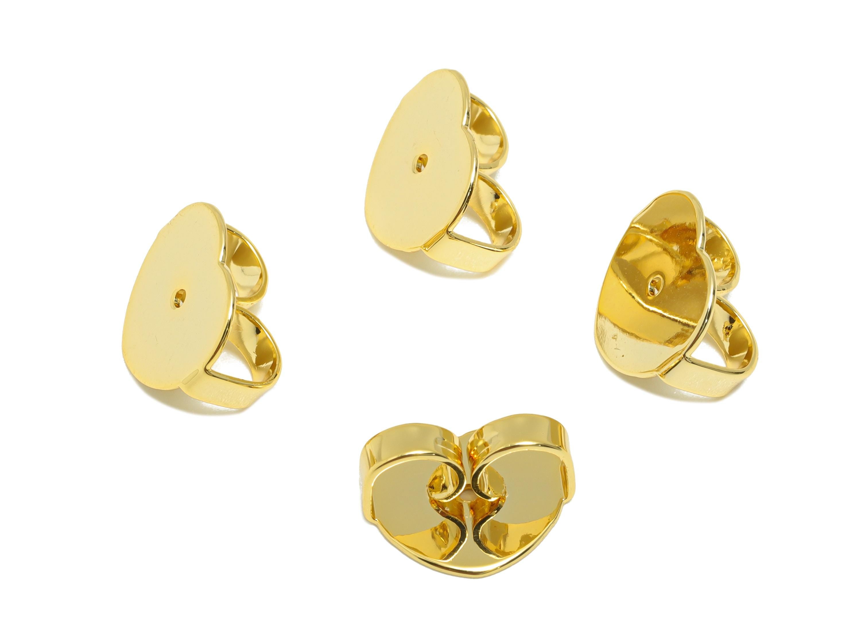 Brass Heart Earring Stopper - Gold Butterfly Earring Backs - Secure Clasp Used as Earring - 18K Real Gold Plating - 10.7x8.9x5.3mm - RGP8891 - DOMEDBAZAAR