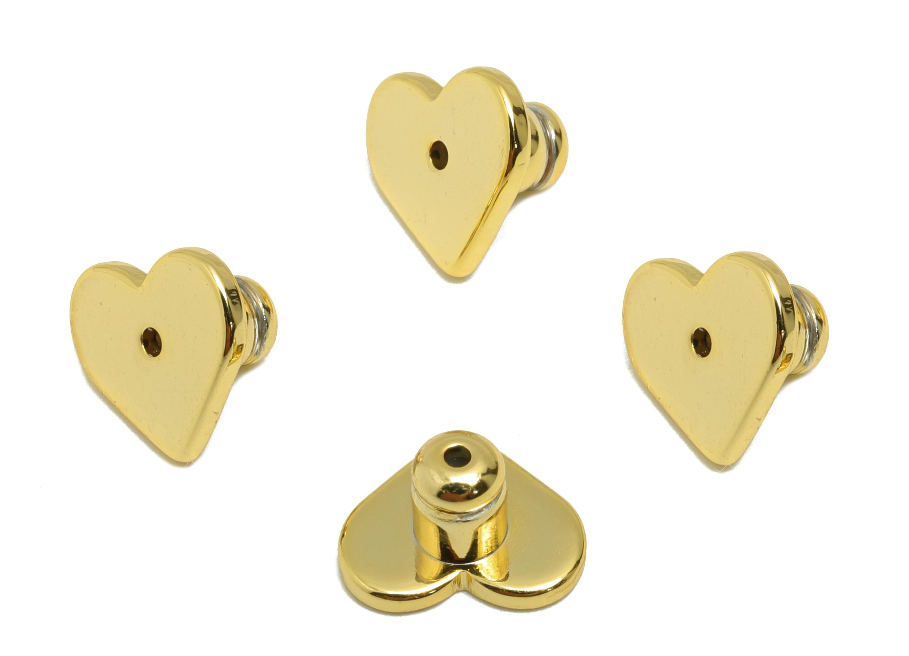 Brass Heart Earring Stopper - Gold Secure Earring Backs - Flat Disc Top Used as Ear Finding - 18K Real Gold Plating - 8.8x7.4x5.4mm- RGP8893 - DOMEDBAZAAR