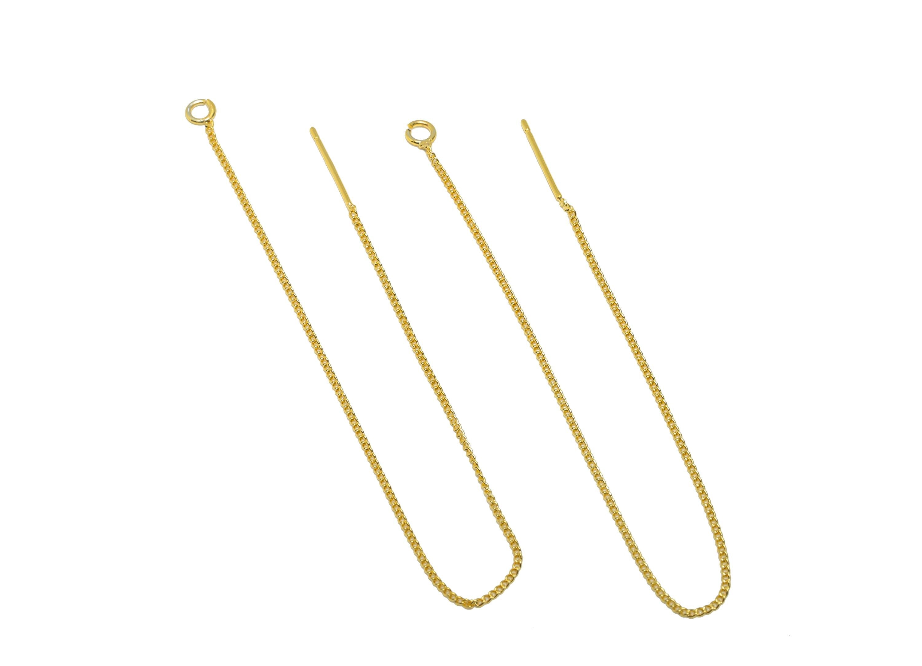 Brass Ear Threader Chain with Loop - 14.5cm Tassel Chain Jewelry Earline - Gold Daily Wear Earring - 18K Real Gold Plating -145x1mm -RGP8894 - DOMEDBAZAAR