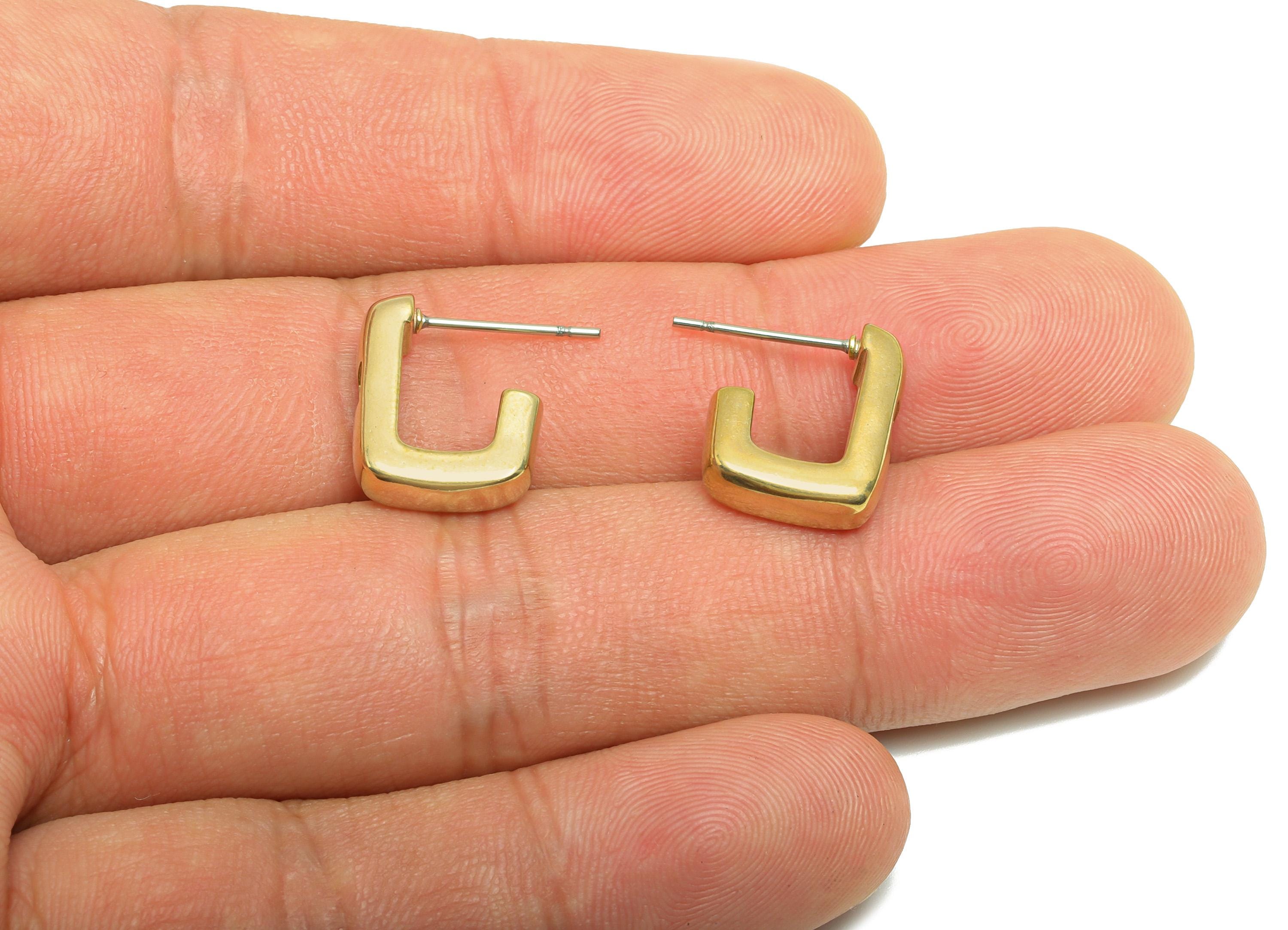 Brass Hoop Earring Stud - Raw Brass Zircon Square Hoop Post - Brass Geometric Chunky Earring - Fashion Earring - 14x12x4mm - PP10950 - DOMEDBAZAAR