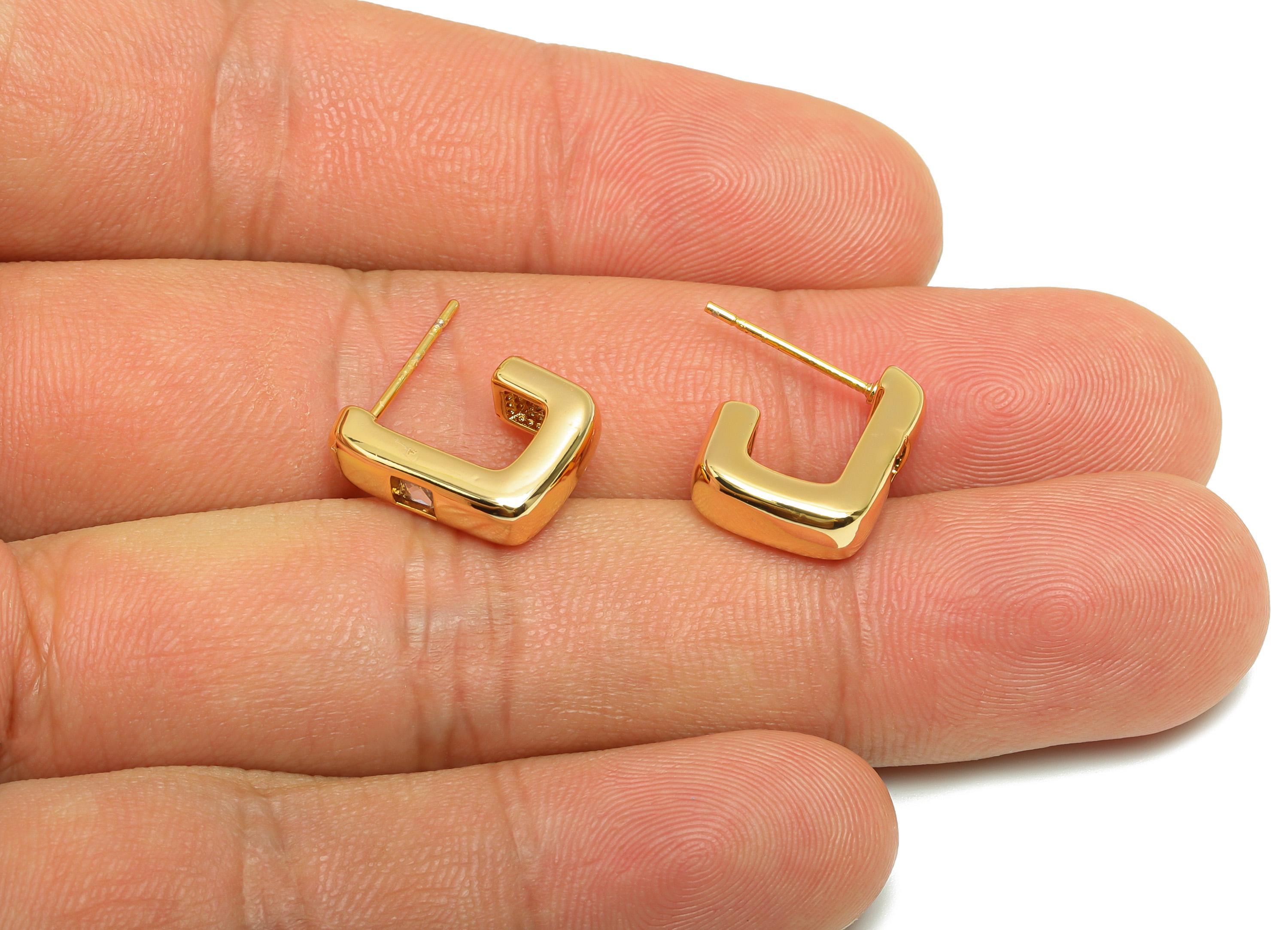 Brass Hoop Earring Stud - Chunky Everyday Wear Jewelry - Brass Geometric Hoop Earrings - 18k Real Gold Plated - 14.6x12.47x4mm - RGP10243 - DOMEDBAZAAR