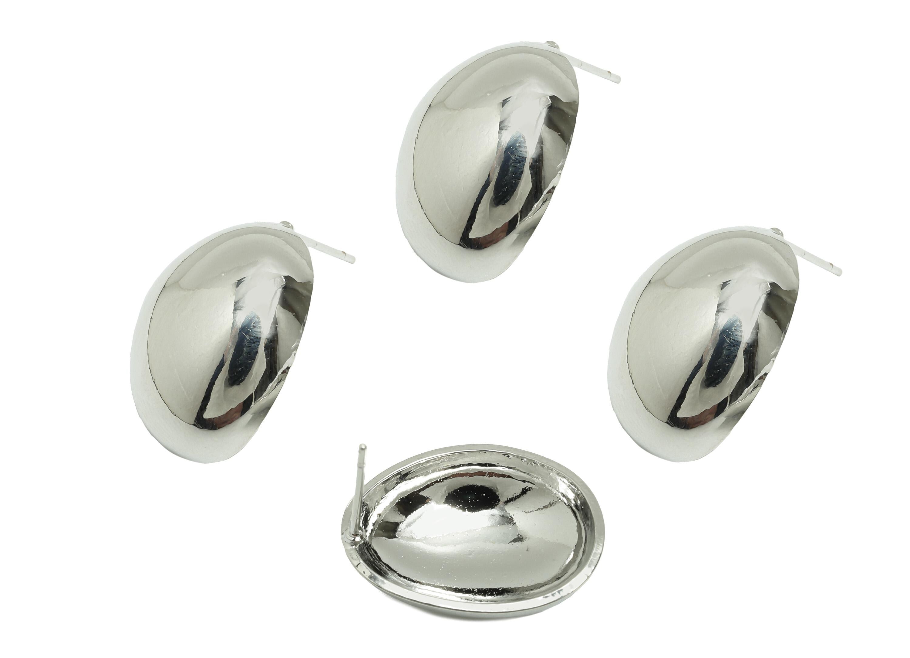 Brass Earring Post - Brass Silver Half-Dome Stud Earring - Minimalist Elegant Earring - 18k Real White Gold Plating - 20x15x5mm - RGP10224 - DOMEDBAZAAR