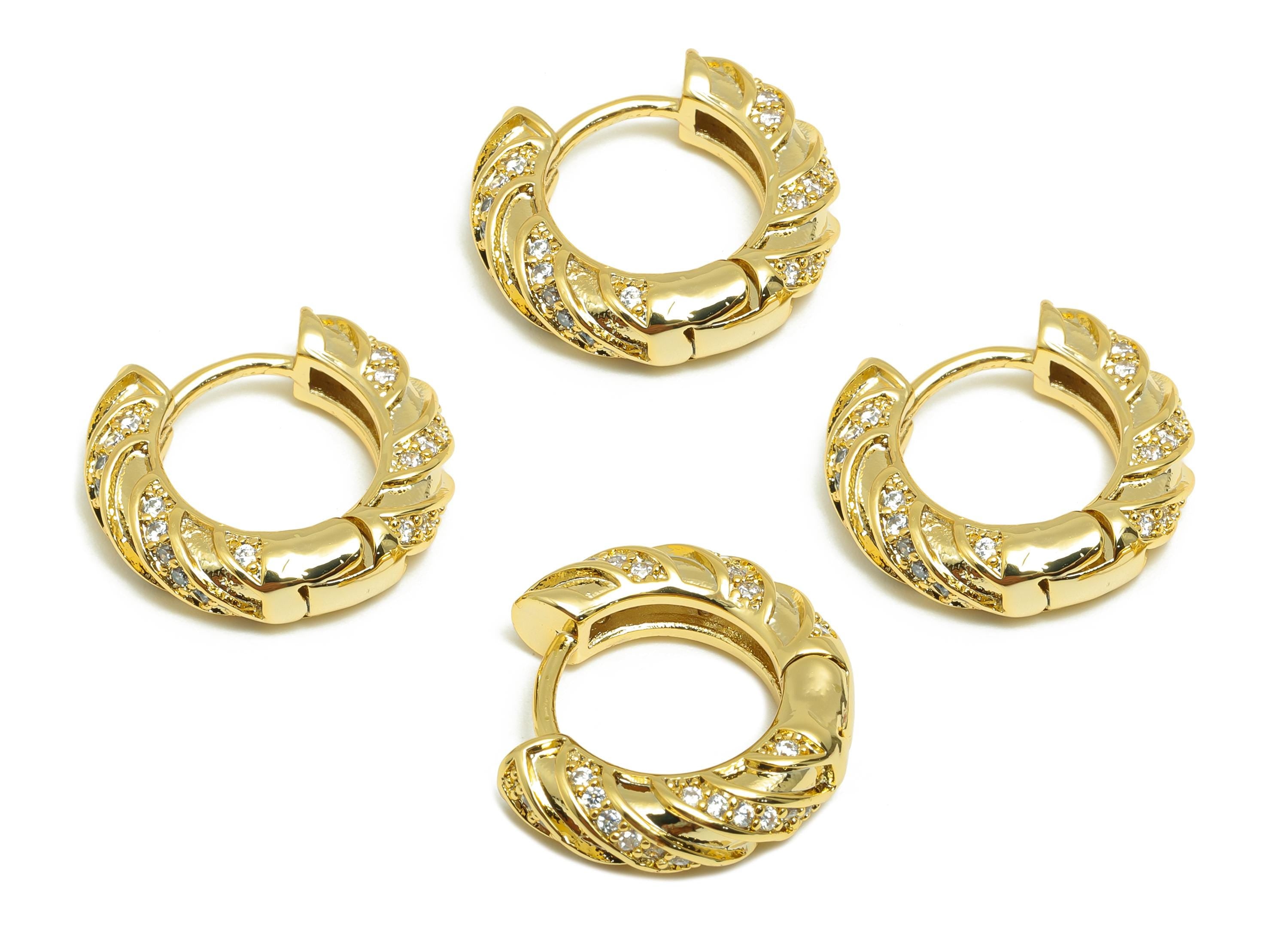 Brass Round Huggie Earring - Gold Zircon Earring for Girls - Textured Daily Wear Hoop Ear - 18K Real Gold Plated -17.36x16.05x4.3mm- RGP9125 - DOMEDBAZAAR