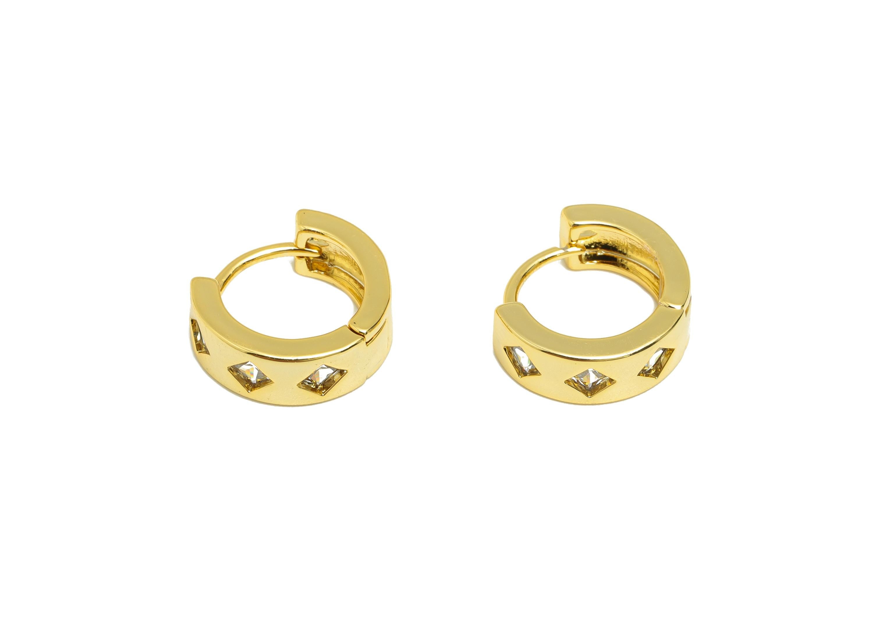 Brass Zircon Hoop Earring - Gold Think Huggie Earring for Girls - Daily Wear Hoop Earring - 18K Real Gold Plated - 12.7x11.8x4.6mm - RGP8900 - DOMEDBAZAAR