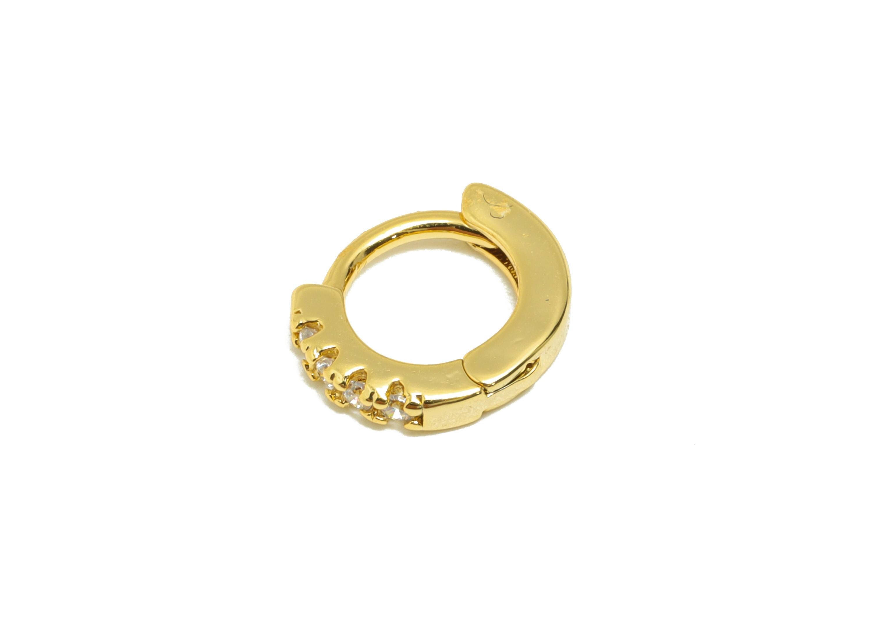 Brass Mini Zircon Earring - Gold Tiny Huggie Earring for Girls - Daily Wear Hoop Earring - 18K Real Gold Plating - 10.2x9x1.85mm - RGP8902 - DOMEDBAZAAR