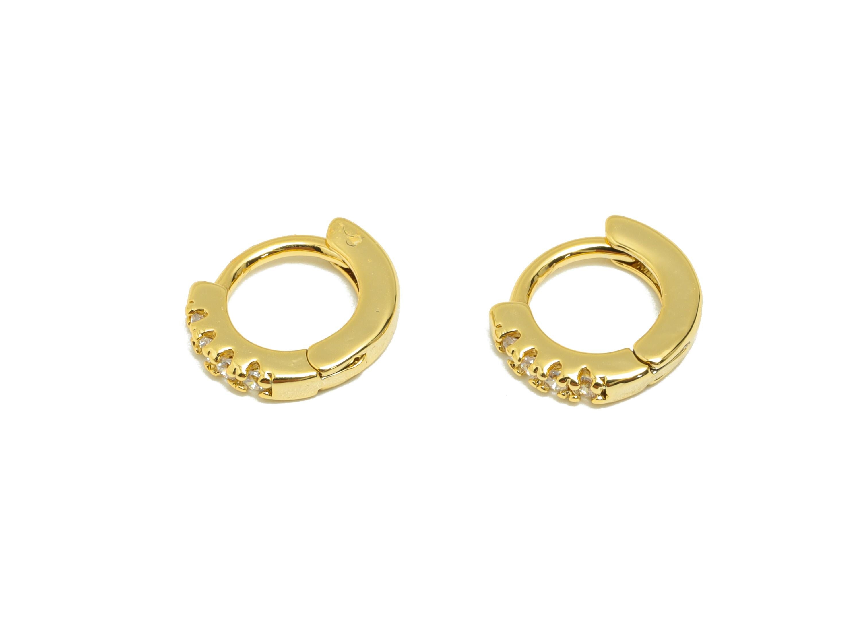 Brass Mini Zircon Earring - Gold Tiny Huggie Earring for Girls - Daily Wear Hoop Earring - 18K Real Gold Plating - 10.2x9x1.85mm - RGP8902 - DOMEDBAZAAR