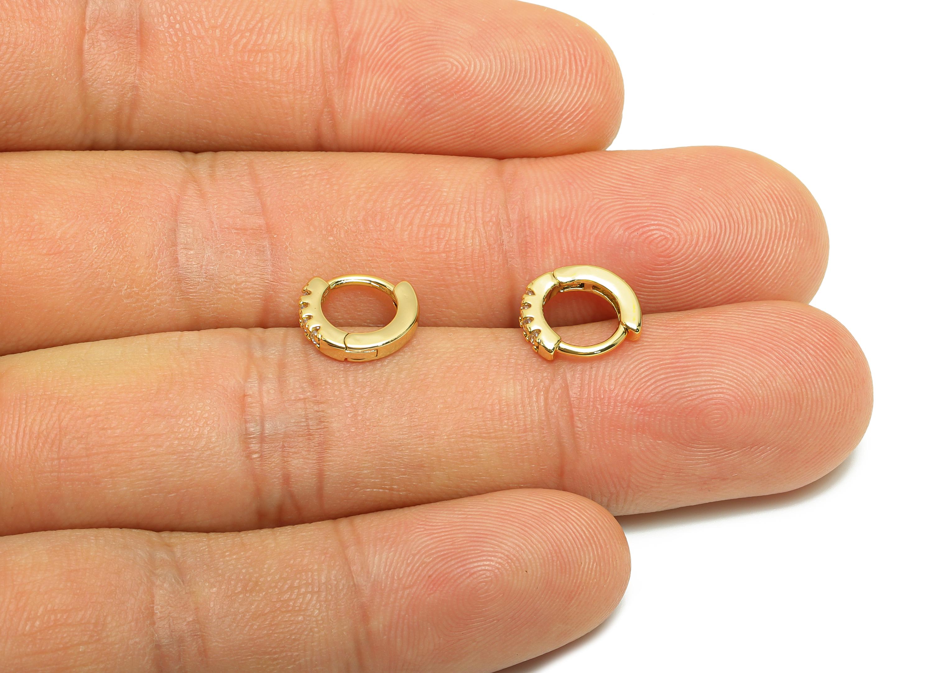 Brass Mini Zircon Earring - Gold Tiny Huggie Earring for Girls - Daily Wear Hoop Earring - 18K Real Gold Plating - 10.2x9x1.85mm - RGP8902 - DOMEDBAZAAR