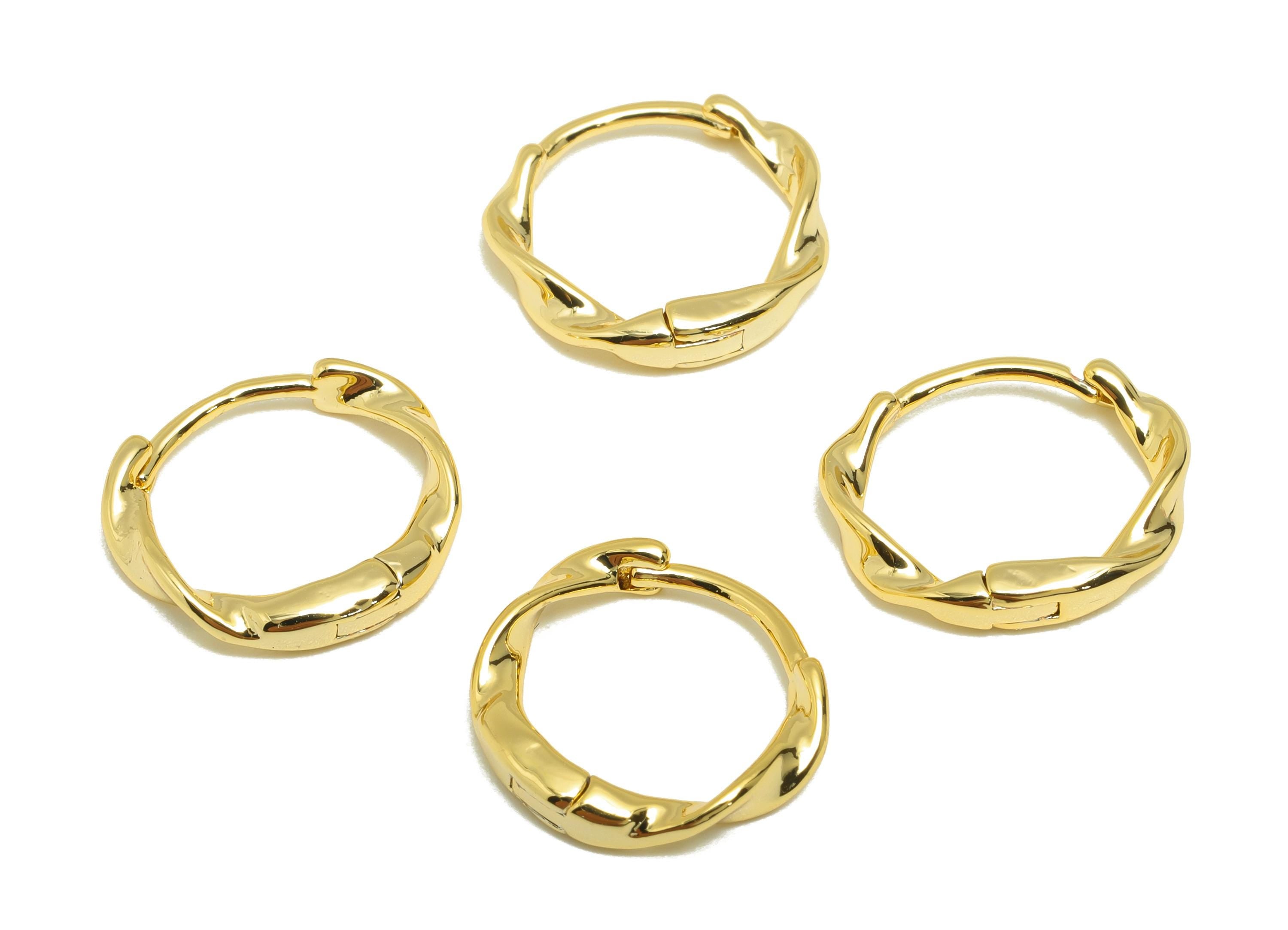 Brass Twisted Hoop Earring - Gold Huggie Earring for Girl's - Wave Daily Wear Hoop Earring - 18K Real Gold Plated -14.14x13.3x2.7mm- RGP8908 - DOMEDBAZAAR