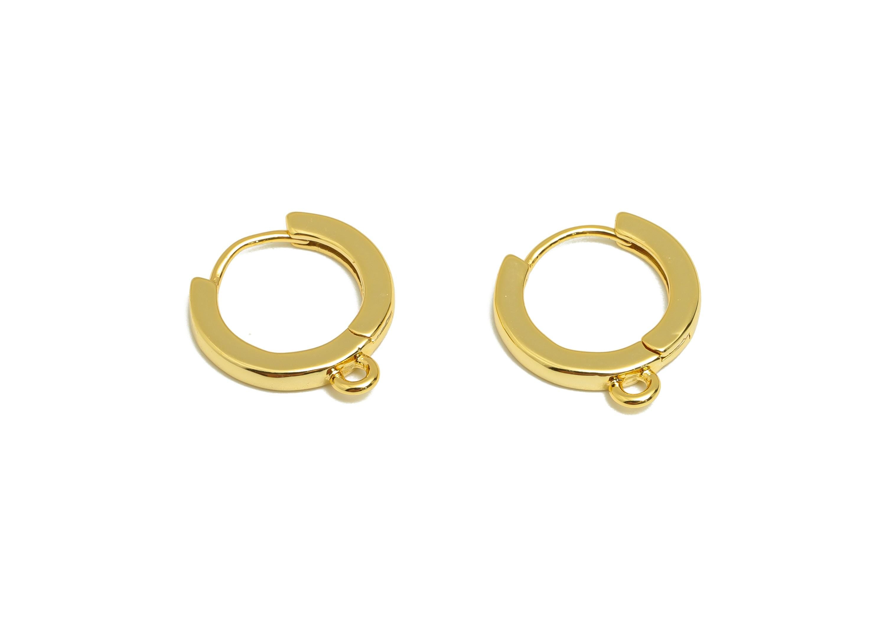 Brass Circle Hoop Earring - Gold Huggie Earring for Girls - Minimalist Daily Wear Hoop Ear - 18K Real Gold Plated - 14.2x12.9x1.95mm-RGP8913 - DOMEDBAZAAR