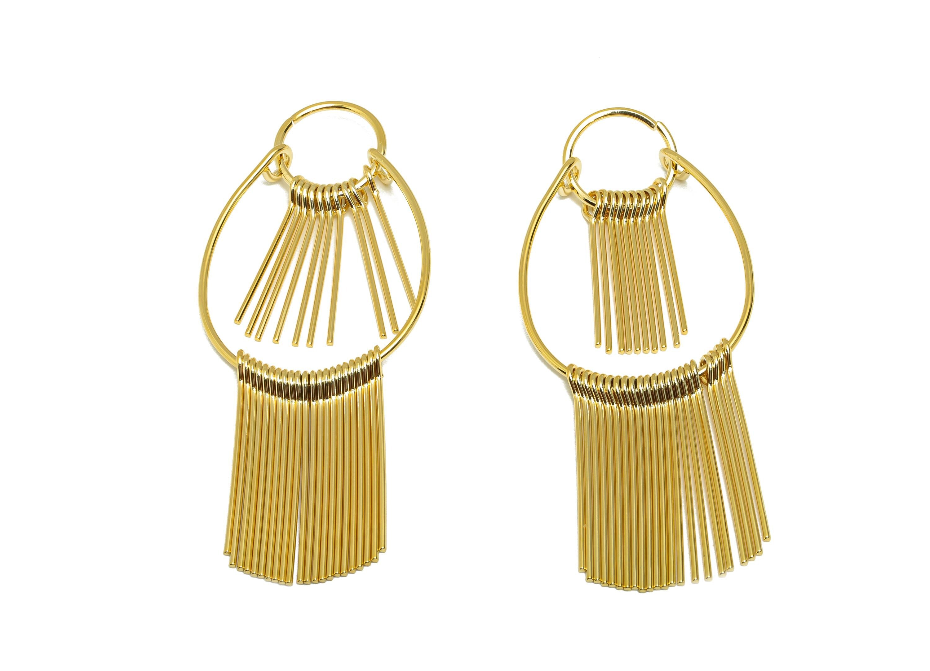 Brass Geometric Fringe Charm - Gold Fringe Dangle Charm - Cascading Fringe Pendant for Ear - 18K Real Gold Plating - 72.4x30x3.3mm - RGP8918 - DOMEDBAZAAR