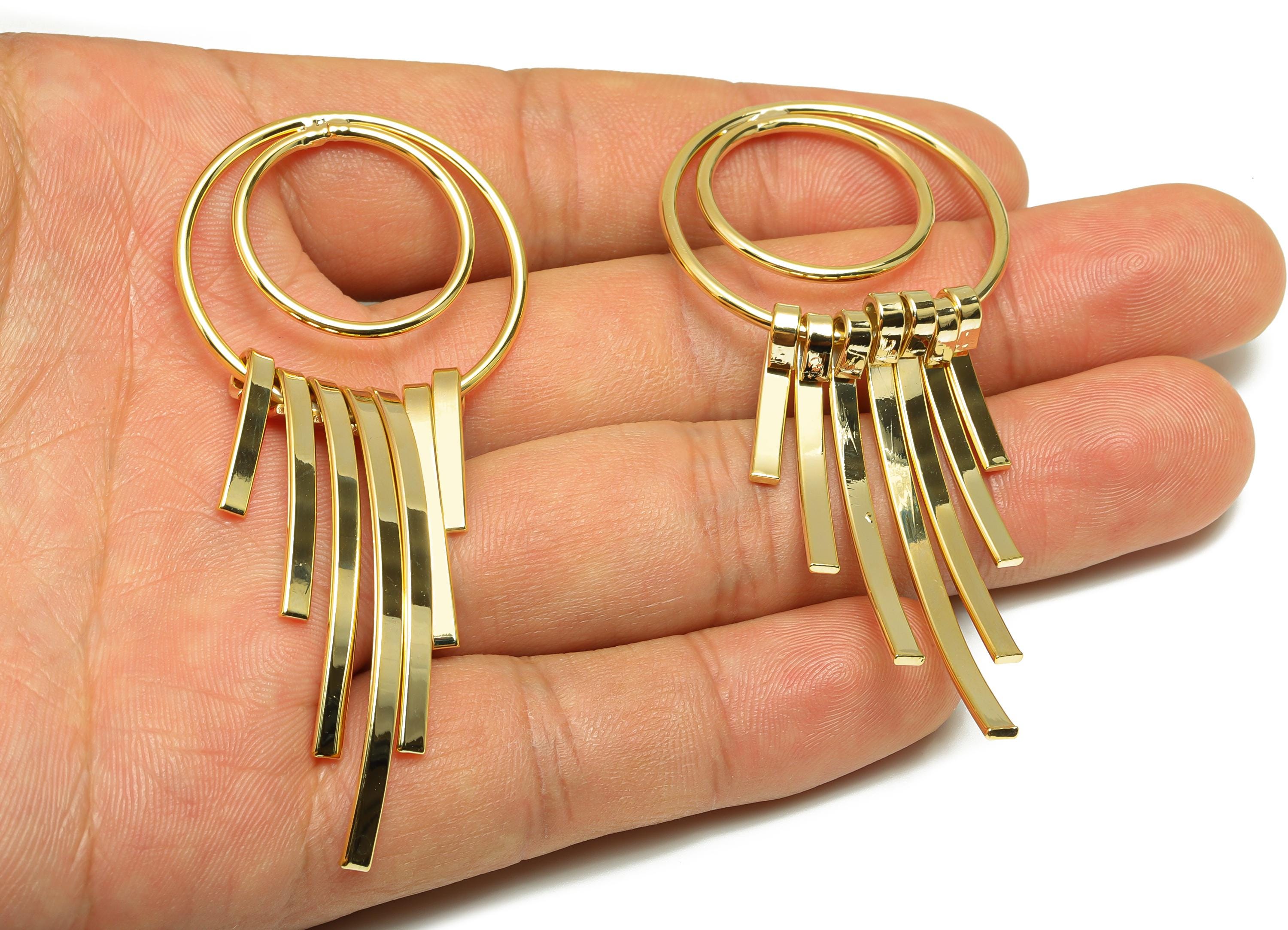 Brass Circle Fringe Charm - Gold Curved Bar Fringe Dangle Charm - Cascading Pendant for Ear - 18K Real Gold Plating - 70x31.3x5.1mm- RGP8920 - DOMEDBAZAAR