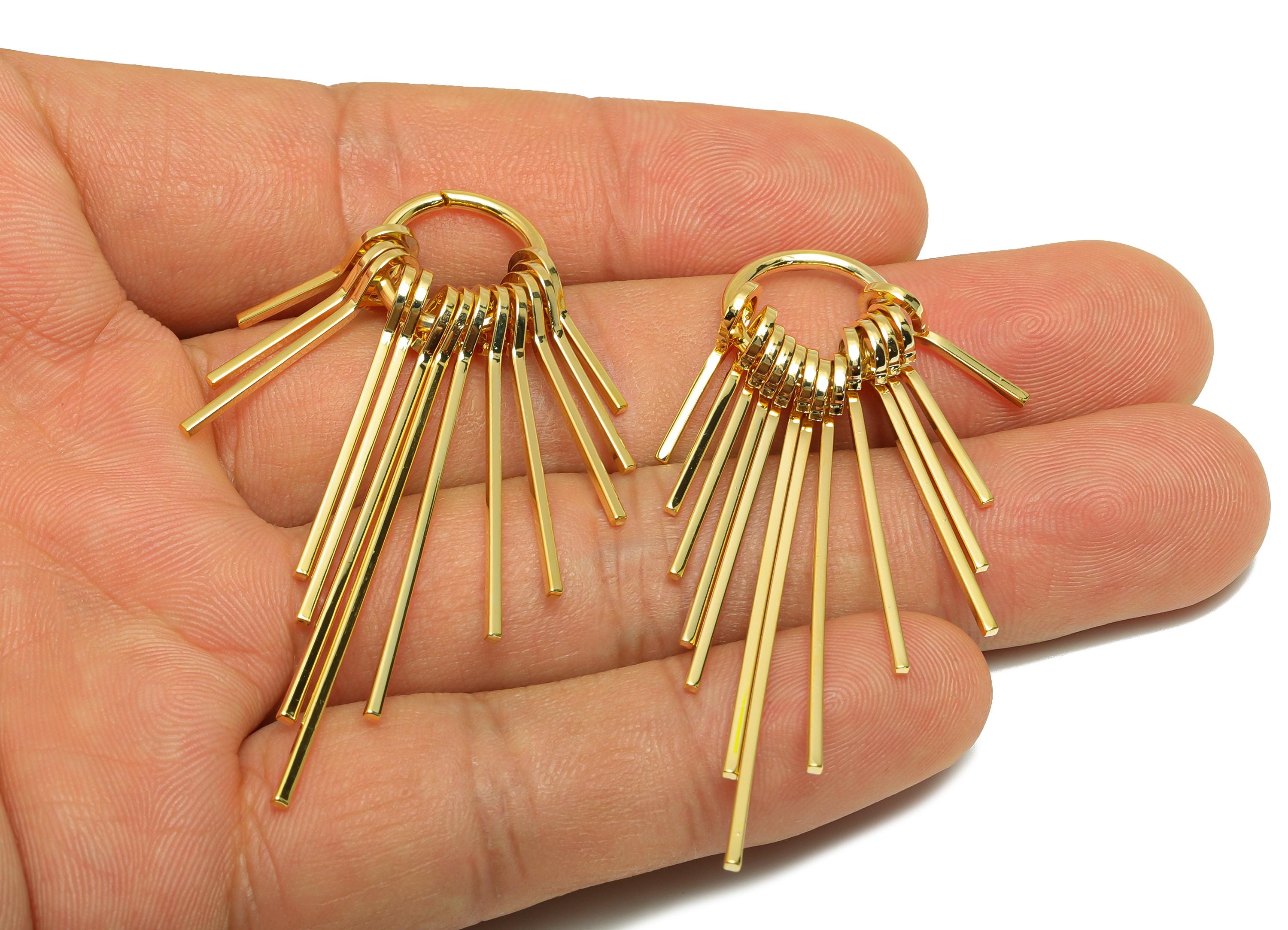 Brass Circle Fringe Charm - Gold Hoop Fringe Dangle Charm - Cascading Pendant for Necklace - 18K Real Gold Plating -58.2x14.3x5.6mm- RGP8922 - DOMEDBAZAAR