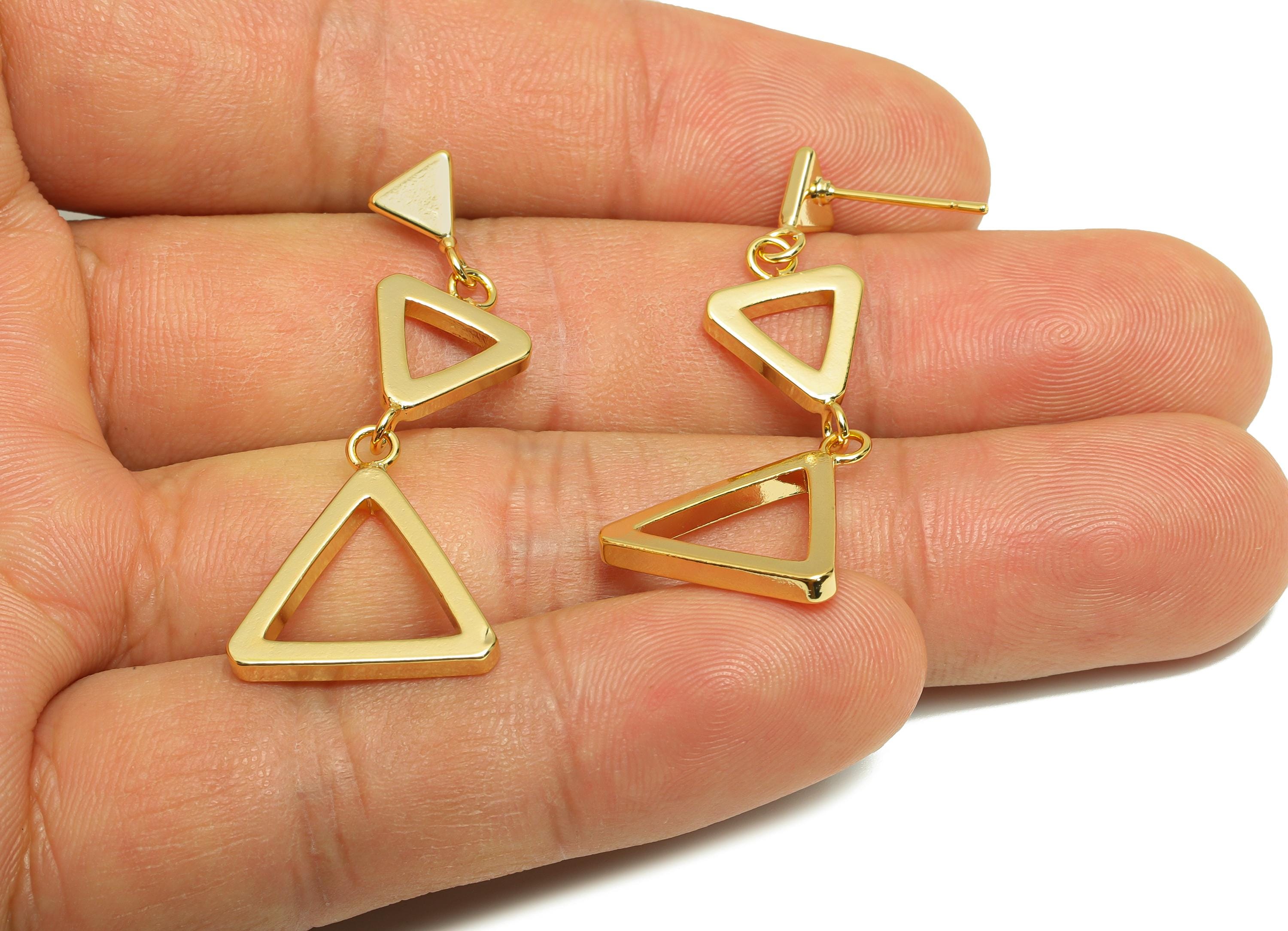 Brass Triangle Dangle Earring - Geometry Hanging Earring Post - Gold Dangle Earring for Party - 18K Real Gold Plating - 41x17.8x2mm -RGP8923 - DOMEDBAZAAR