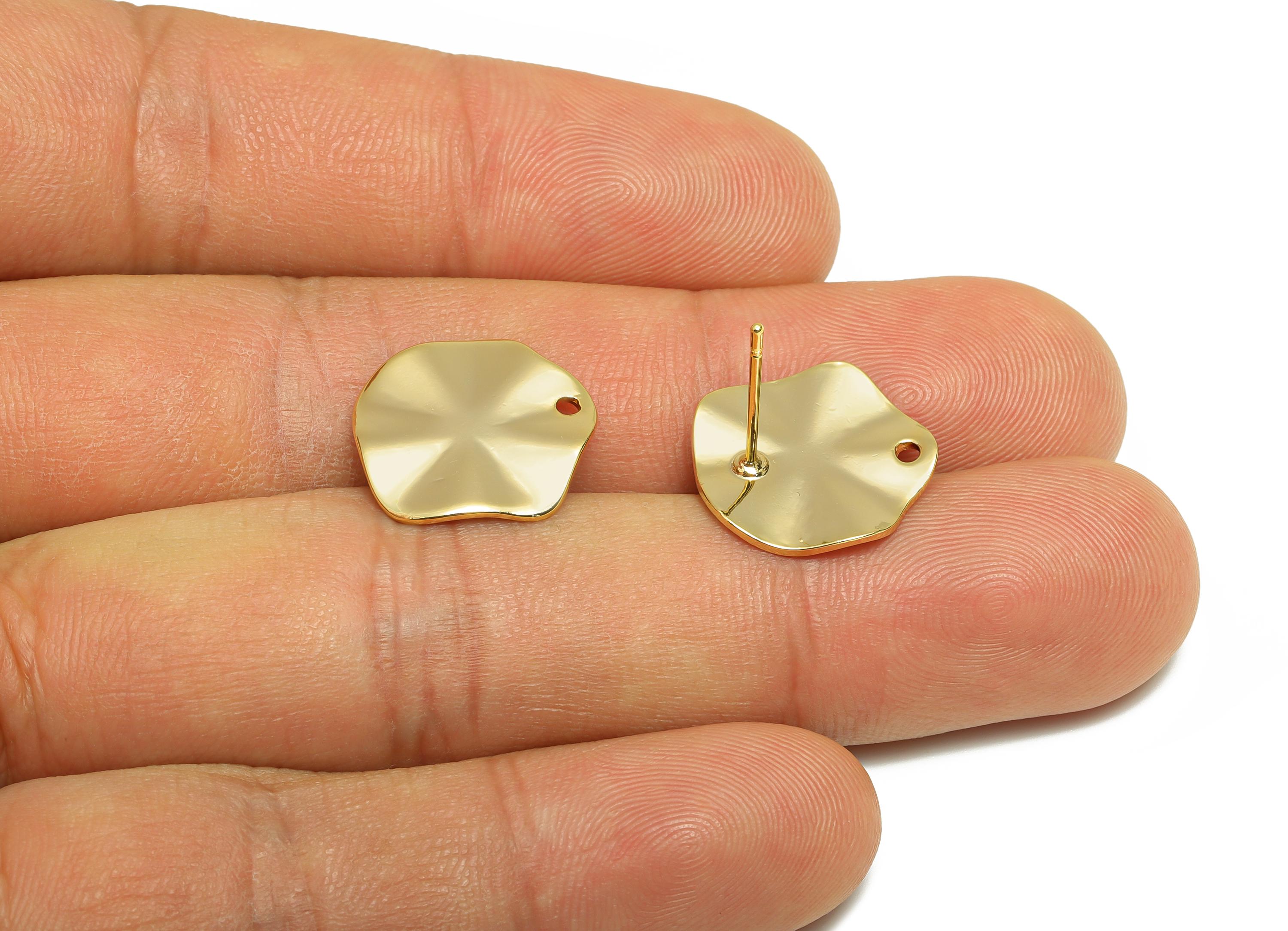 Brass Lotus Leaf Earring Stud - Gold Wave Round Earring Post for Girls - Daily Wear Earring - 18K Real Gold Plated -14.8x13.5x1.3mm -RGP8926 - DOMEDBAZAAR