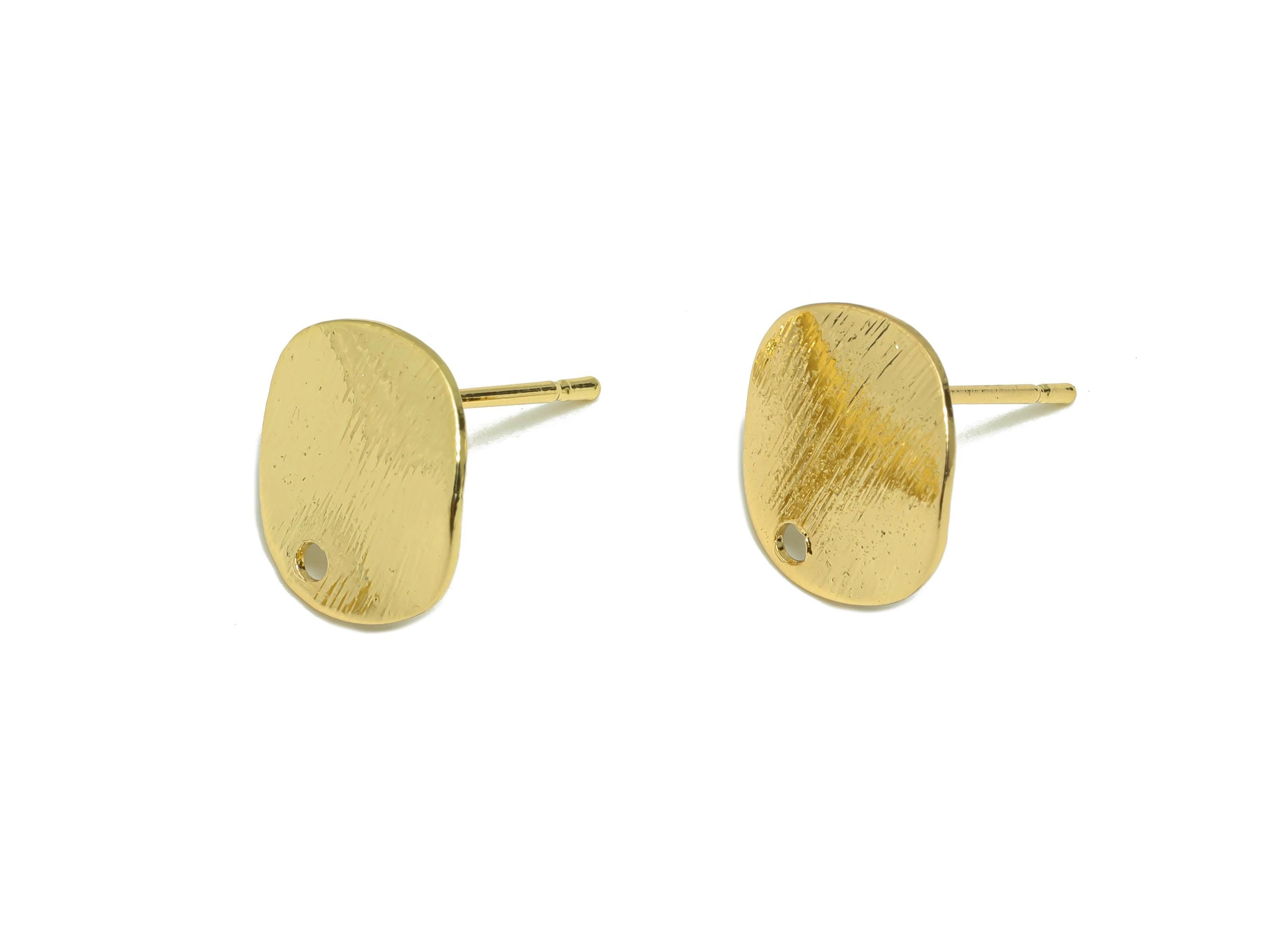 Brass Wave Round Earring - Gold Textured Earring Post for Girls - Daily Wear Earring Stud - 18K Real Gold Plating - 13.2x12.2x1mm - RGP8927 - DOMEDBAZAAR