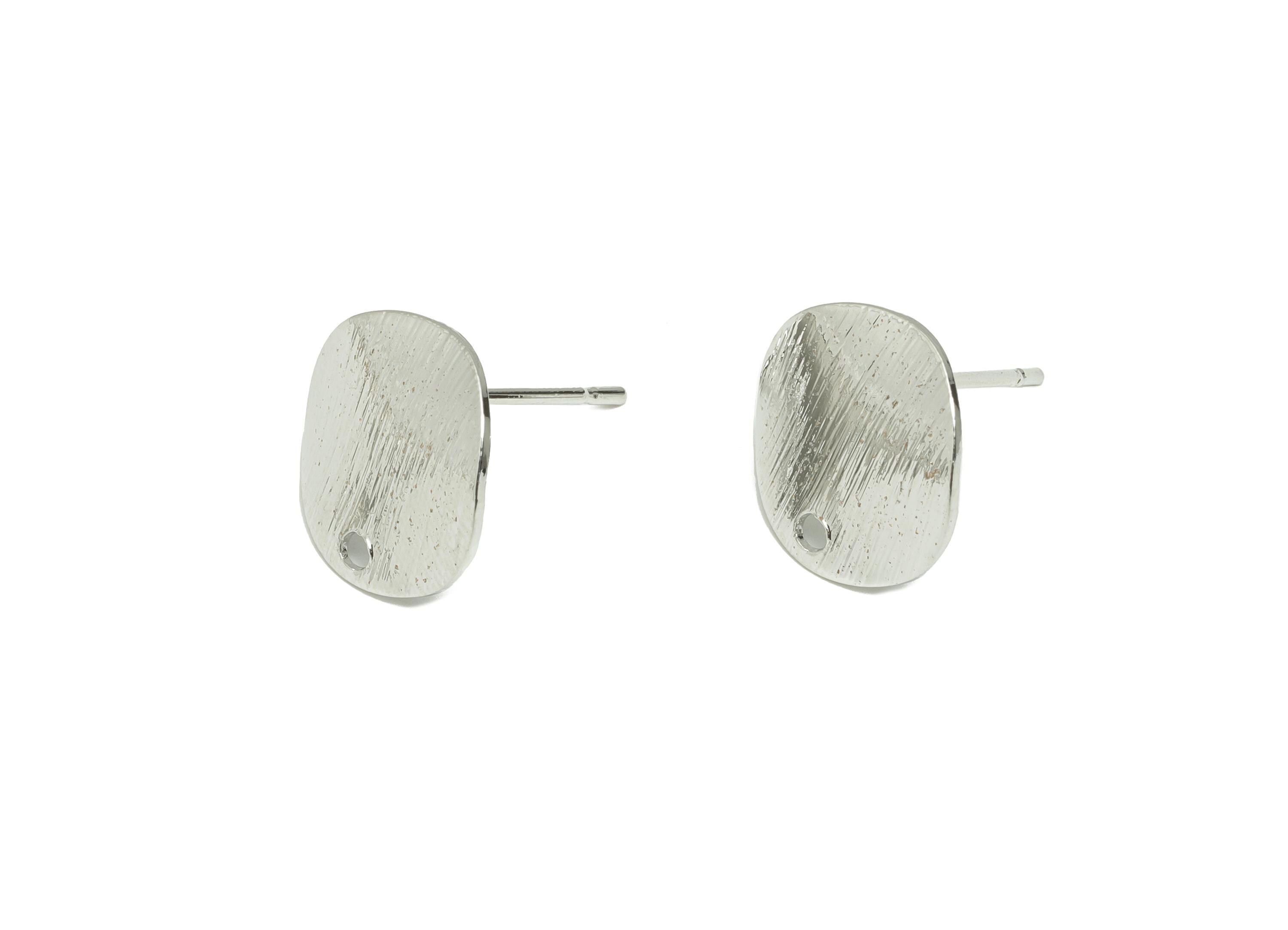 Brass Wave Round Earring - White Textured Earring Post for Girls - Daily Wear Earring - 18K Real White Gold Plating - 13.2x12x1mm - RGP8928 - DOMEDBAZAAR