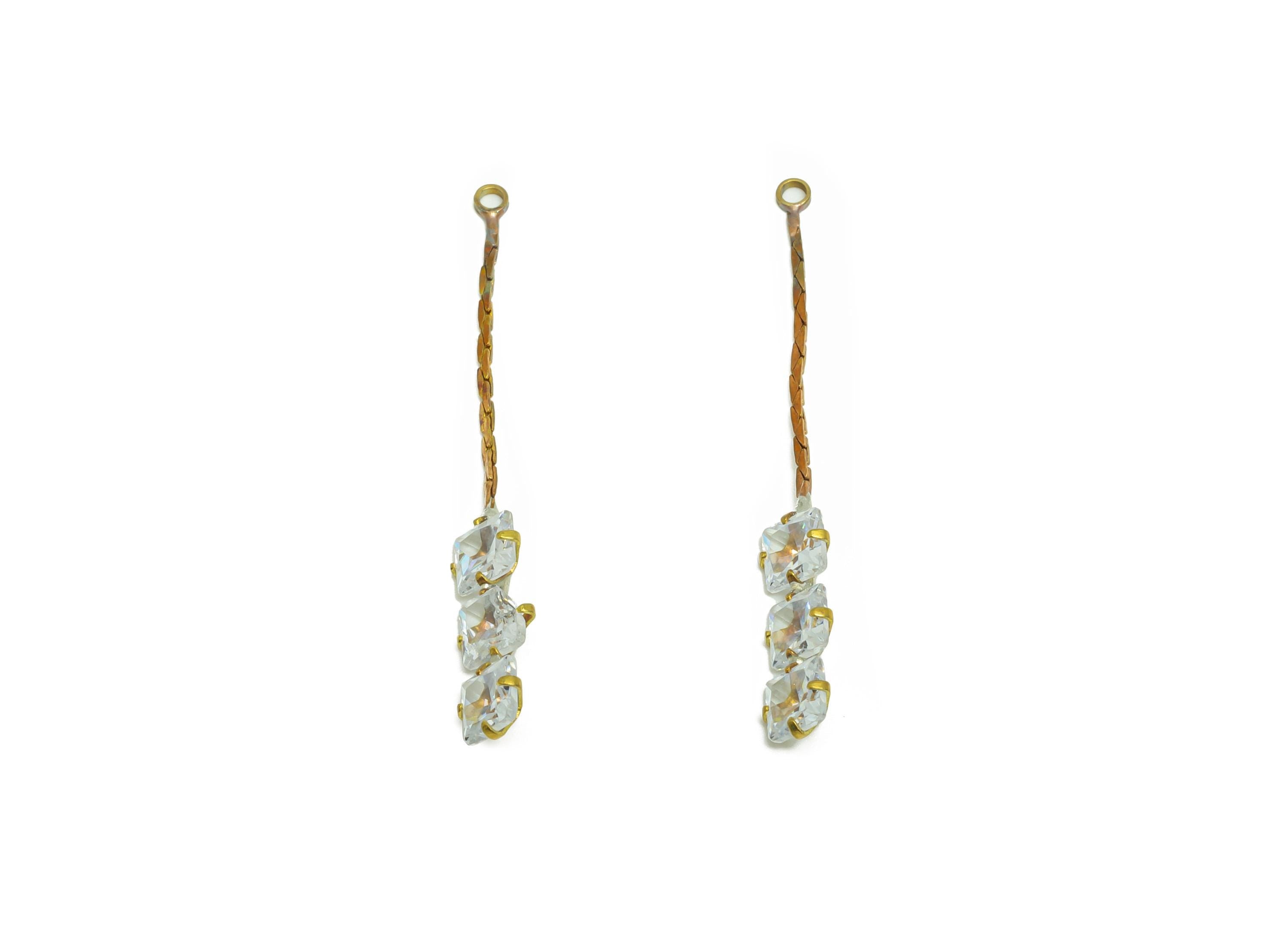 Brass CZ Earring Charm - Raw Brass Zircon Earring - CZ Vertical Luxury Pendant Gemstones - Fashion Accessory - 35x4.6x2.9mm - PP10948 - DOMEDBAZAAR