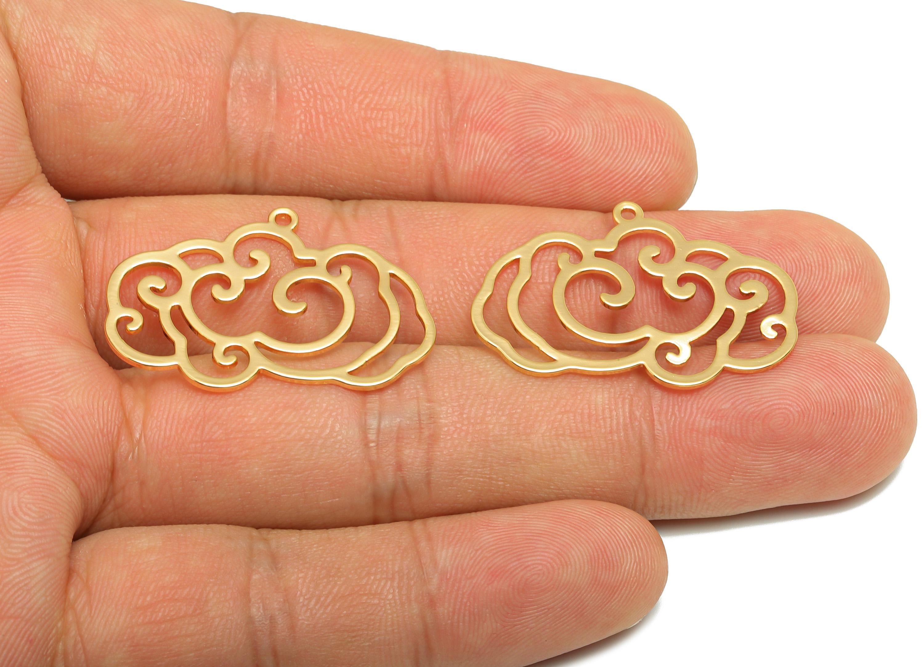 Brass Gold Cloud Charm - Brass Gold Swirling Cloud Pendant - Elegant Gold Cloud Pendant - 18K Real Gold Plating - 32x21.81x0.88mm - RGP10258 - DOMEDBAZAAR