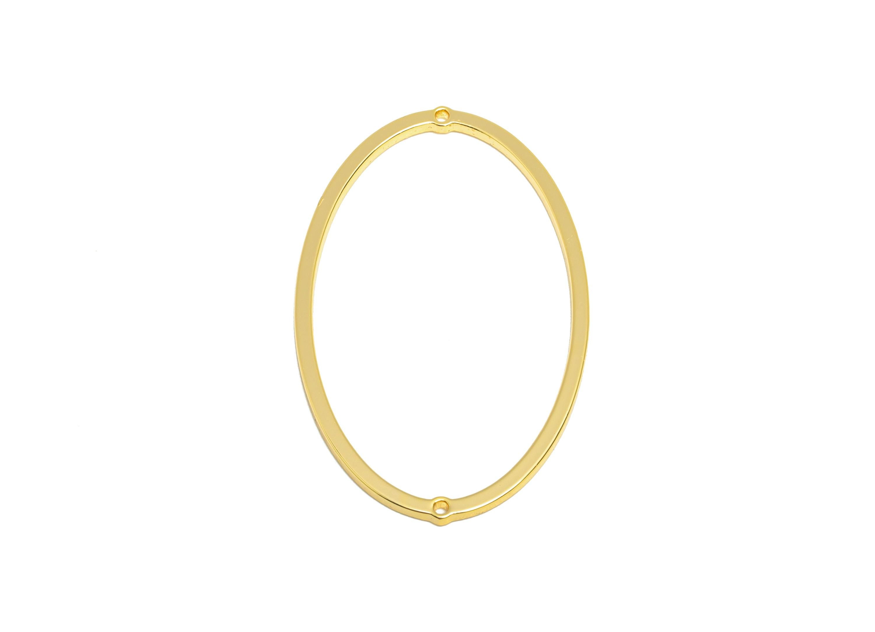 Brass Oval Connector - Brass Gold Oval Pendant - Minimalist Gold Charm - Modern Jewelry - 18K Real Gold Plated - 39.67x24x1.14mm - RGP10255 - DOMEDBAZAAR