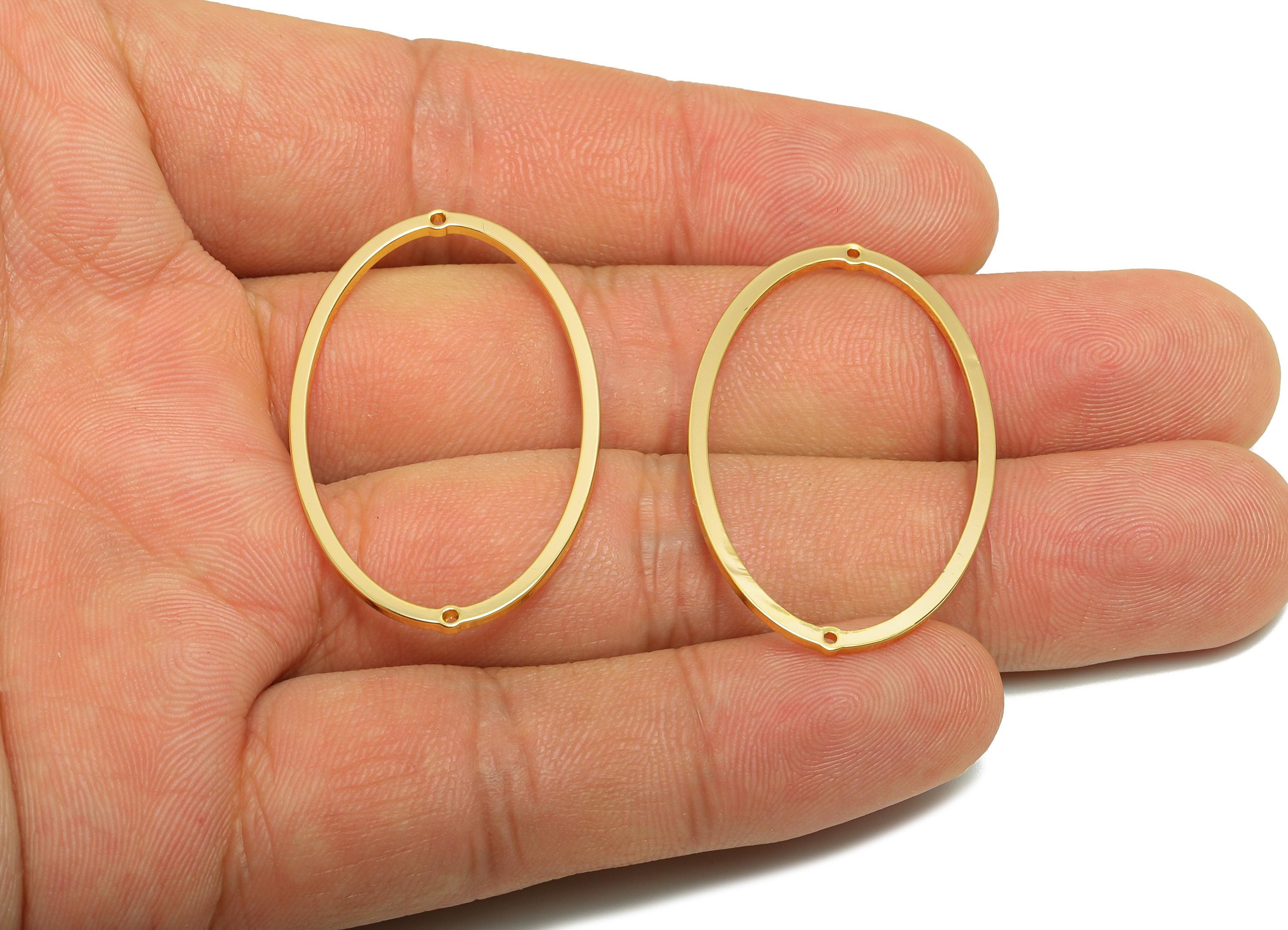 Brass Oval Connector - Brass Gold Oval Pendant - Minimalist Gold Charm - Modern Jewelry - 18K Real Gold Plated - 39.67x24x1.14mm - RGP10255 - DOMEDBAZAAR