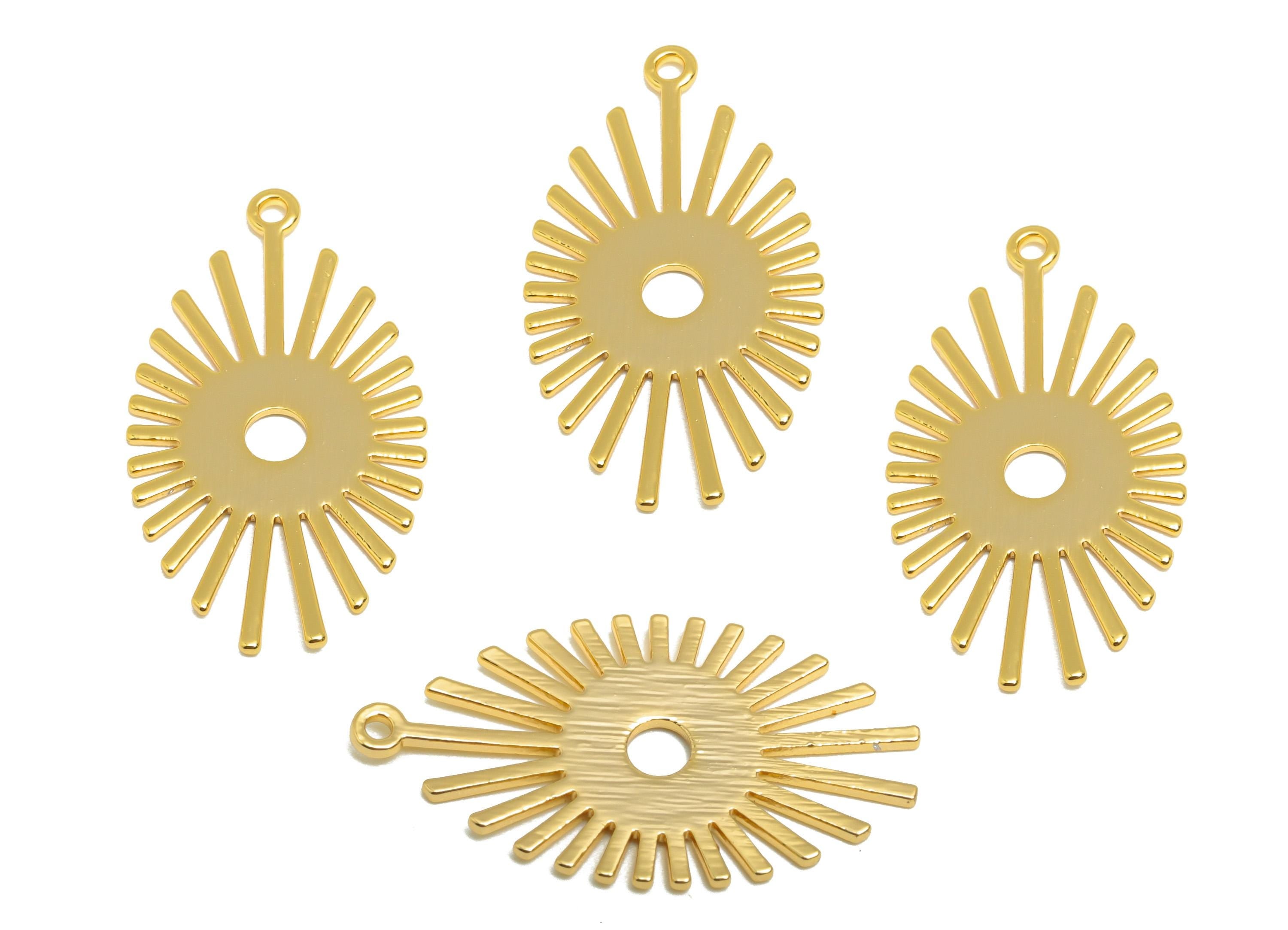 Brass Gold Sunburst Charm - Brass Sunshine Pendant - Brass Geometric Sun Pendant Modern Jewelry -18K Real Gold Plated - 26x14x0.9mm-RGP10252 - DOMEDBAZAAR