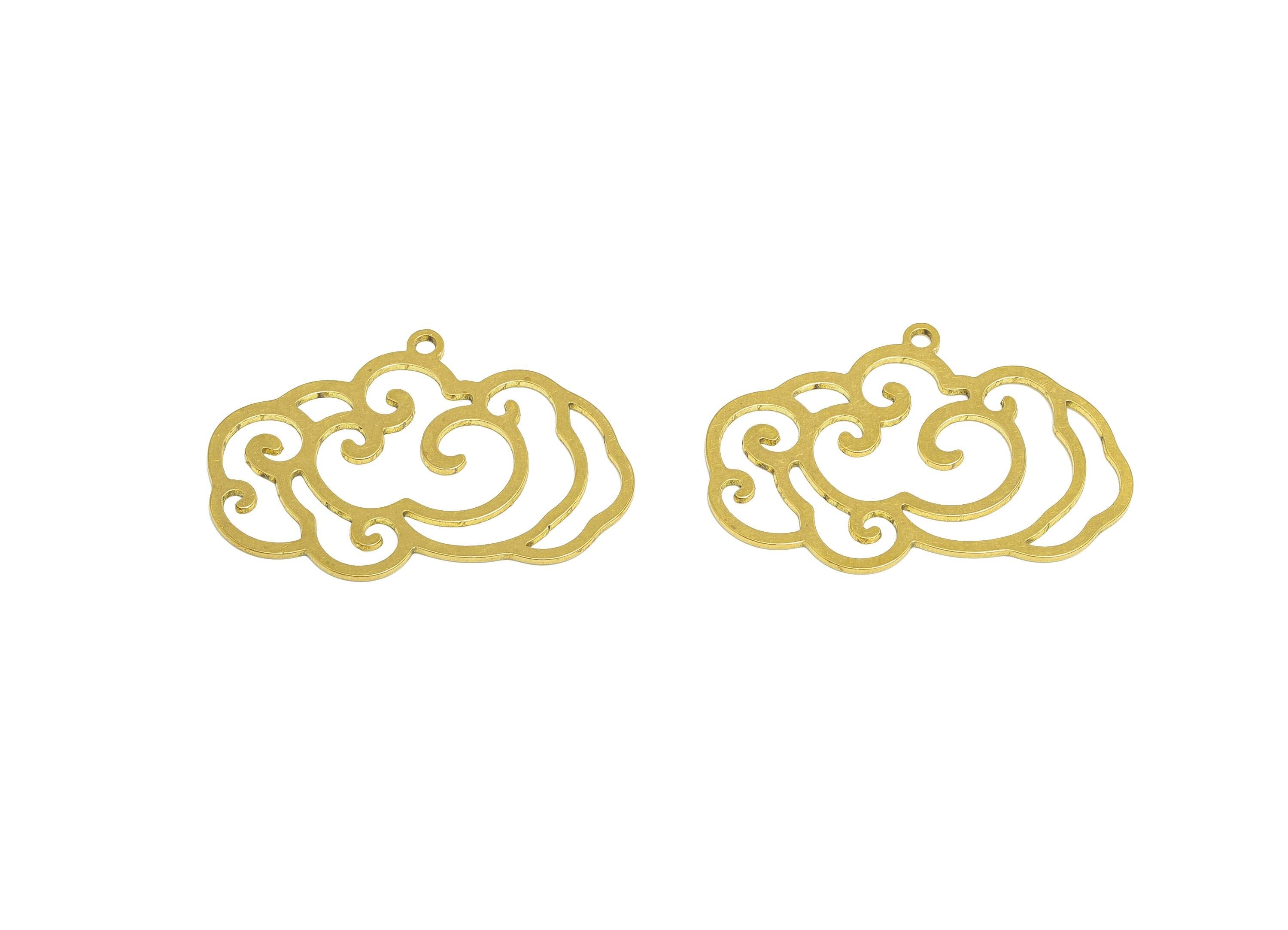 Brass Cloud Charm - Brass Swirling Cloud Pendant - Brass Abstract Cloud Outline Art Pendant - Spiritual Jewelry - 32x21.81x0.88mm - PP10960 - DOMEDBAZAAR